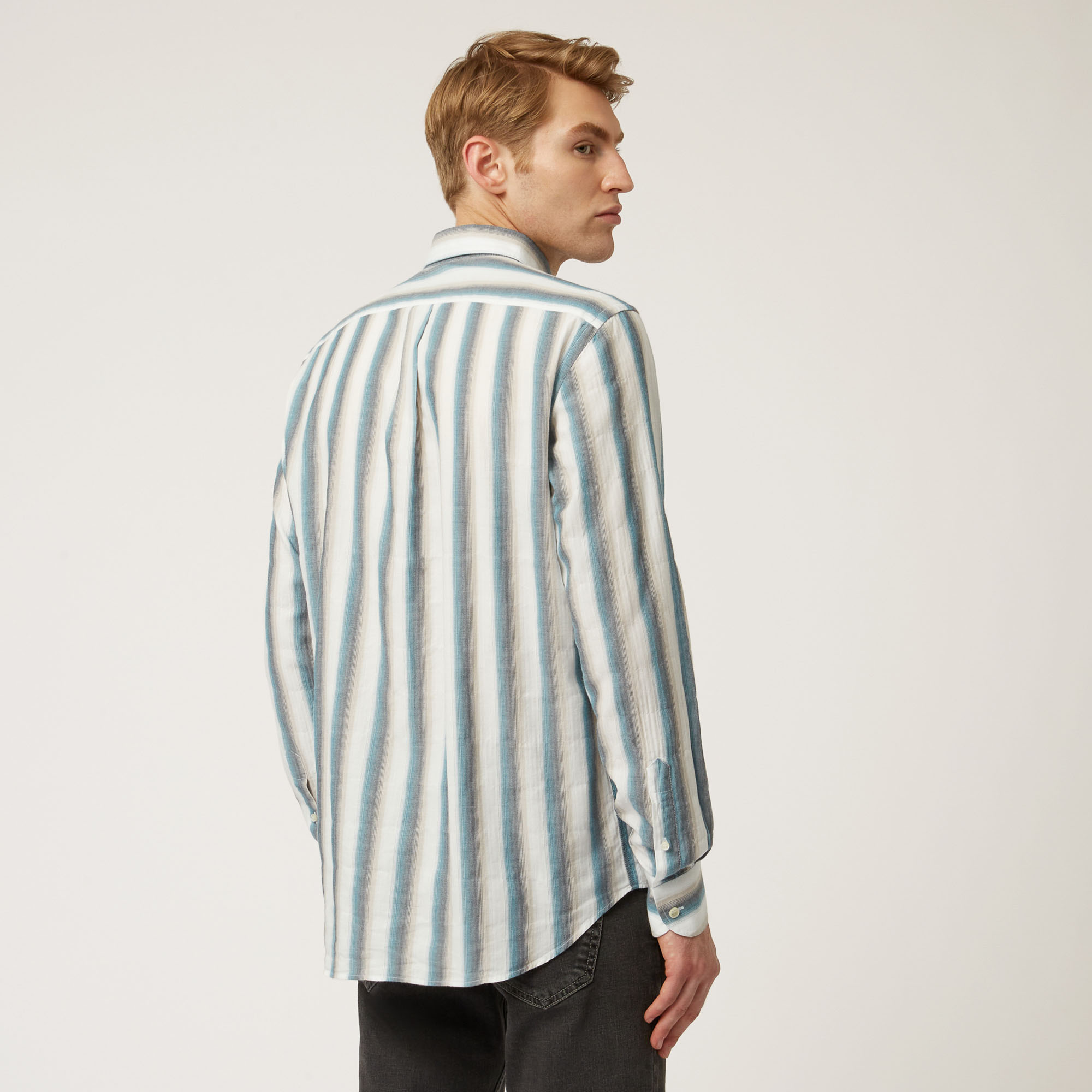 Fade-Effect Striped Shirt, Blue, large image number 1