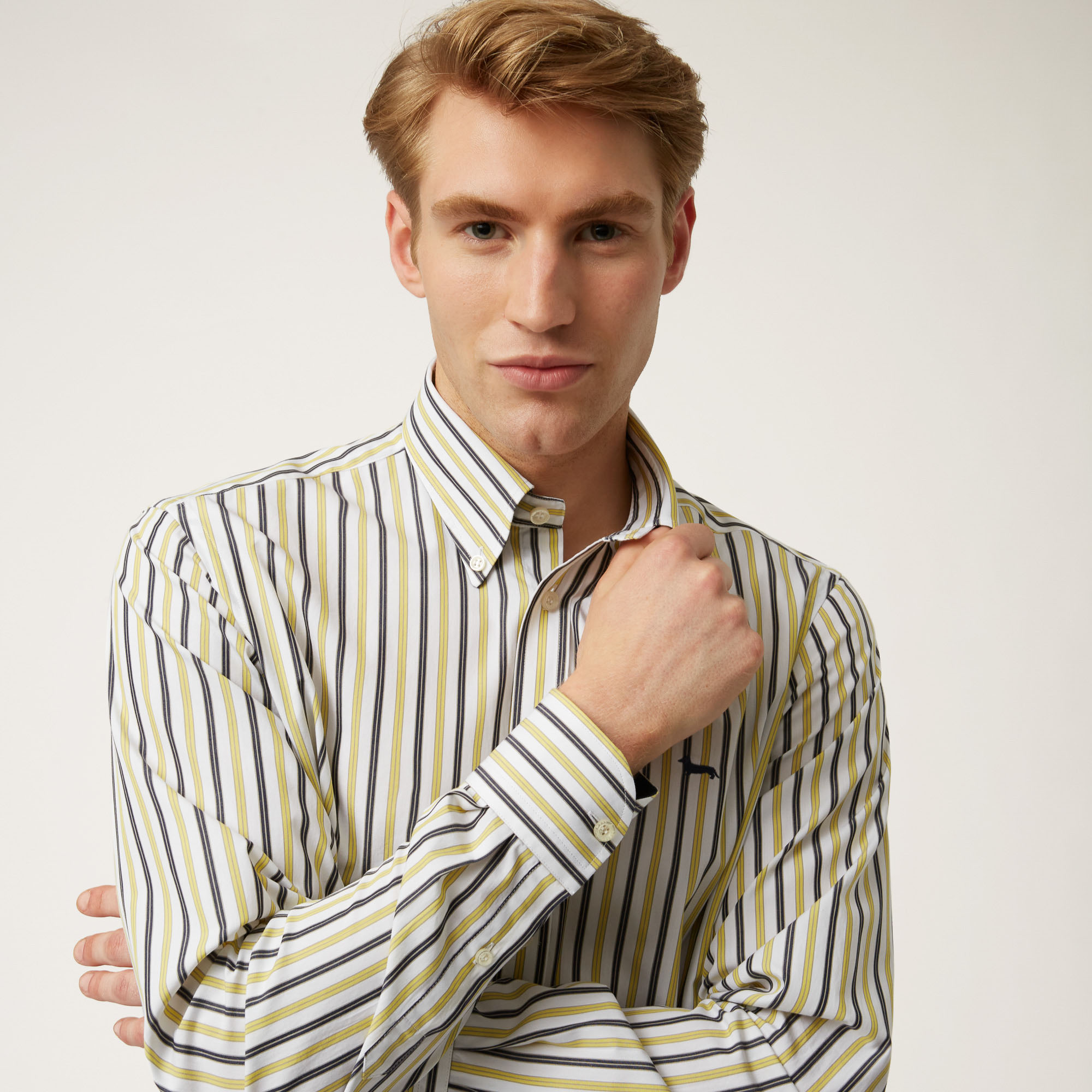 Striped Cotton And Lyocell Shirt, Green, large image number 2