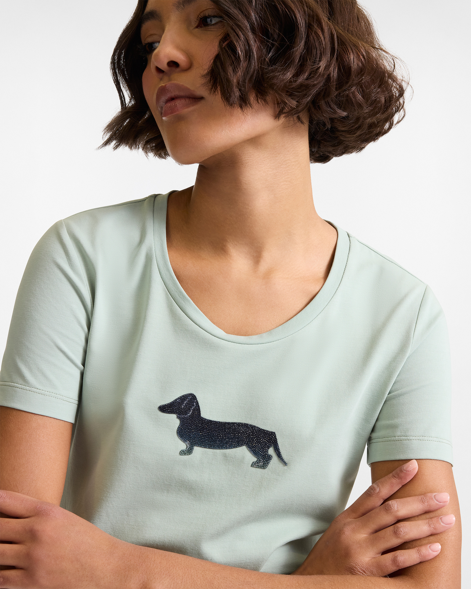 Camiseta con Perro Salchicha de Strass, Verde Claro, large image number 2