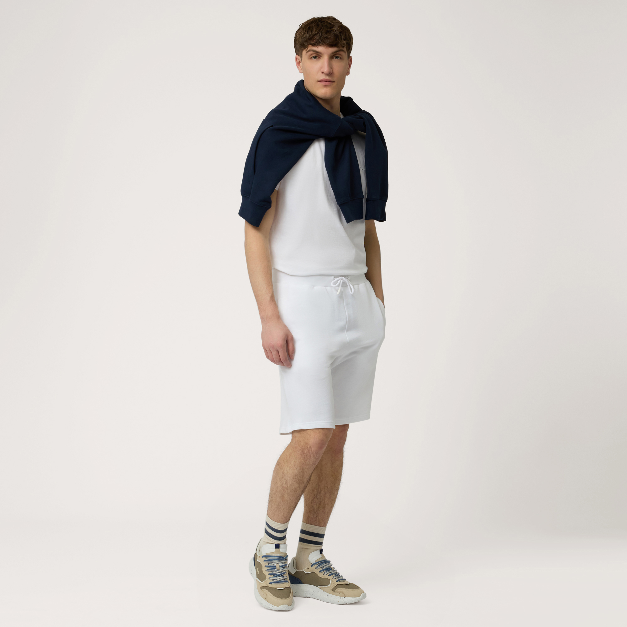 Cotton Sporty Bermuda Shorts, White, large image number 3