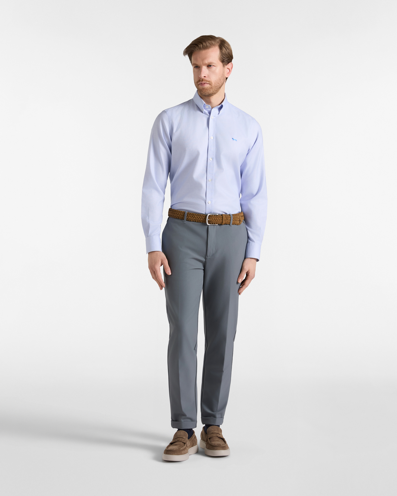 Camicia Uomo No Iron in cotone armaturato Regular Fit, AZZURRO, large