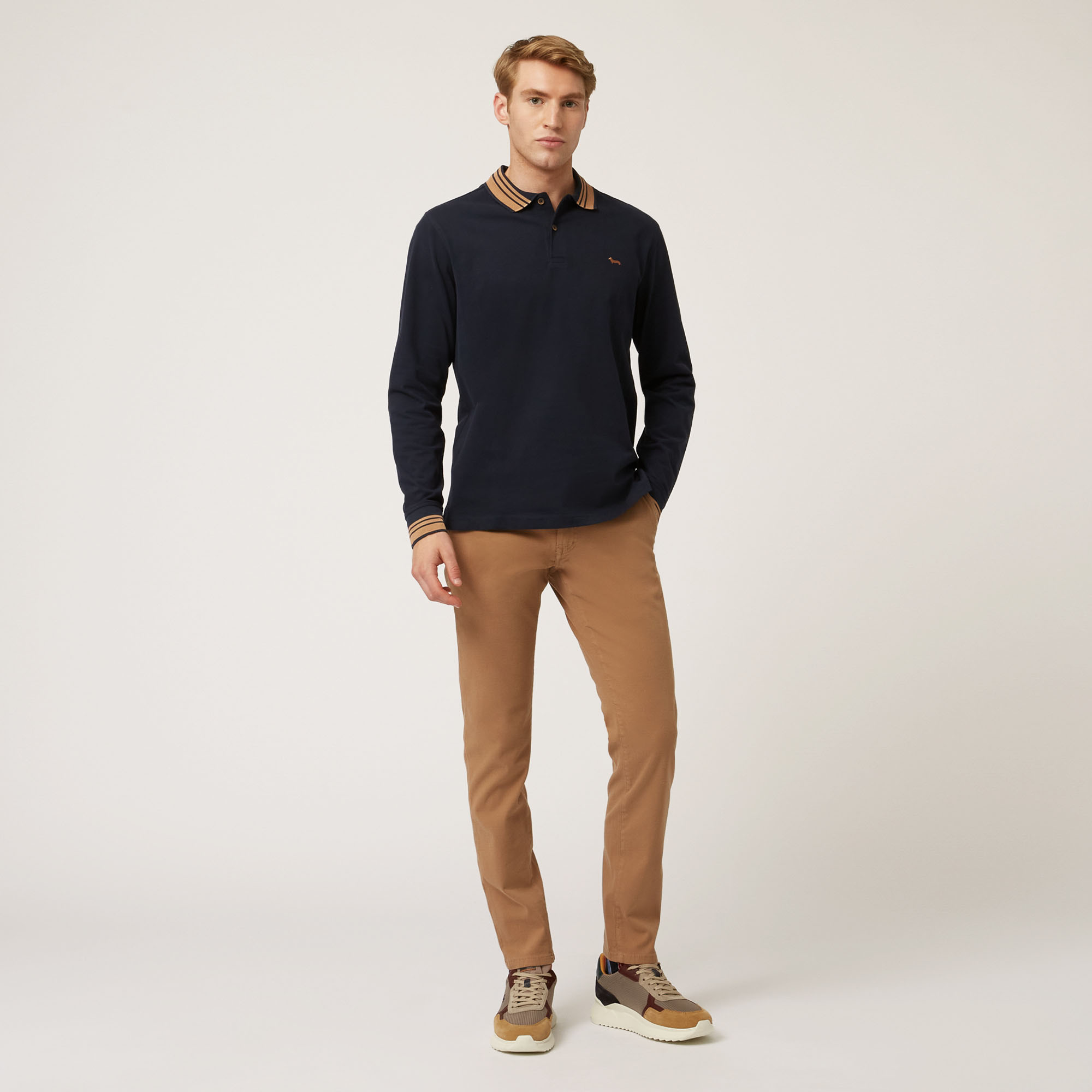 Long-Sleeved Polo Shirt With Contrasting Cuffs And Collar, Blue, large image number 3