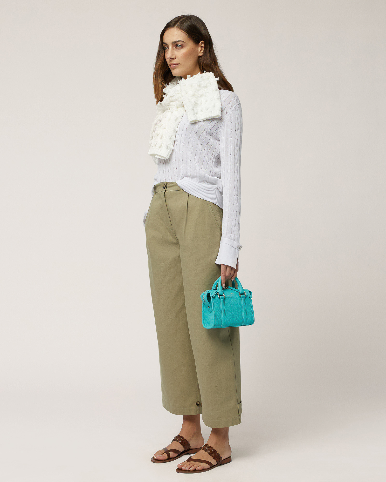 V-Neck Silk-Blend Sweater, White, large image number 3