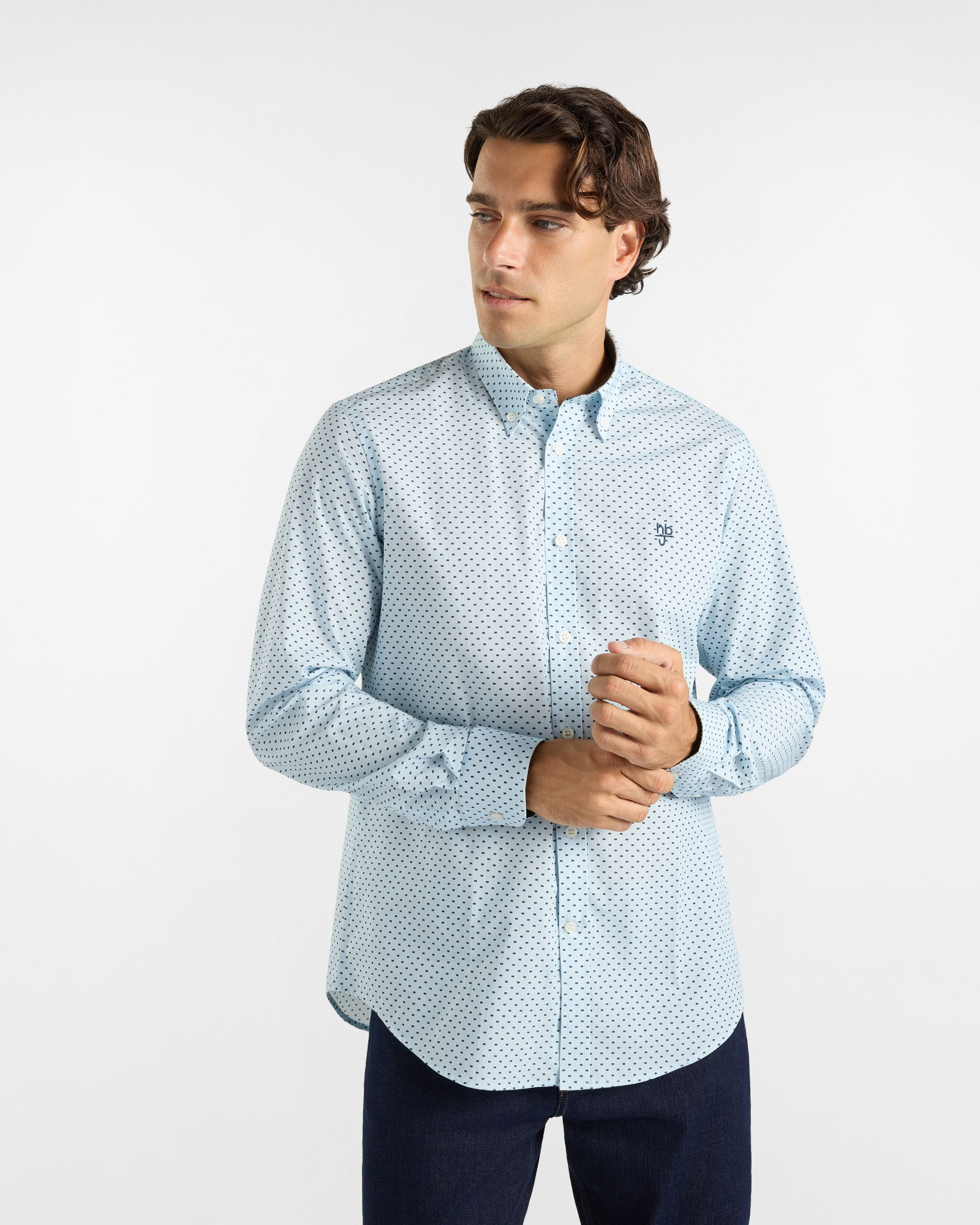 Camicia HBJ Uomo Regular Fit con collo Montecarlo in puro cotone microstampa celeste