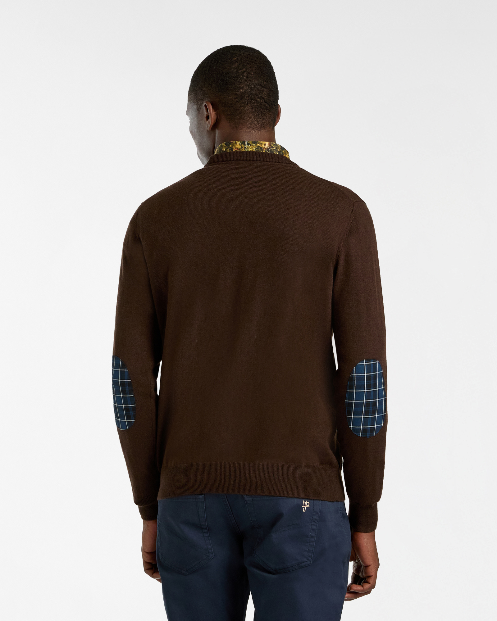 Maglione Girocollo con Toppe a Quadri