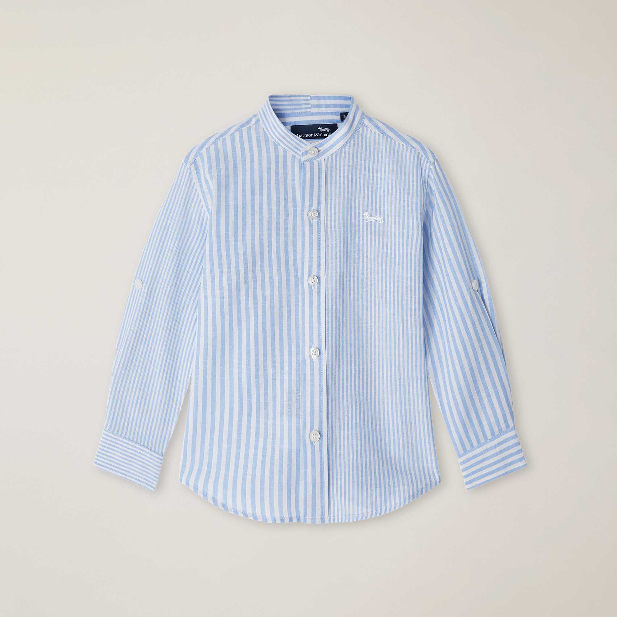 Linen-blend striped shirt with Dachshund embroidery, PALE SKY BLUE, large image number 0