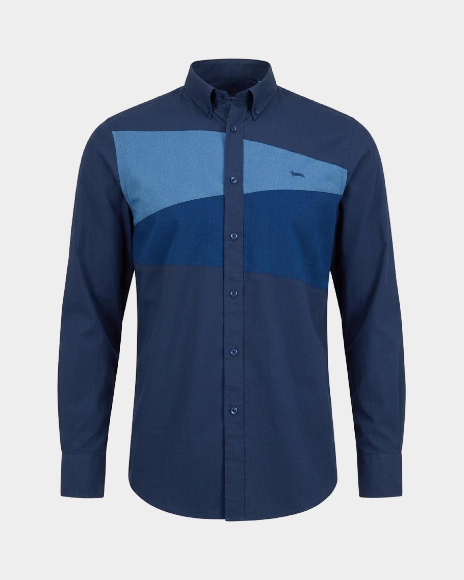 Men's regular-fit dark blue peach poplin shirt with denim, DARK BLUE, large