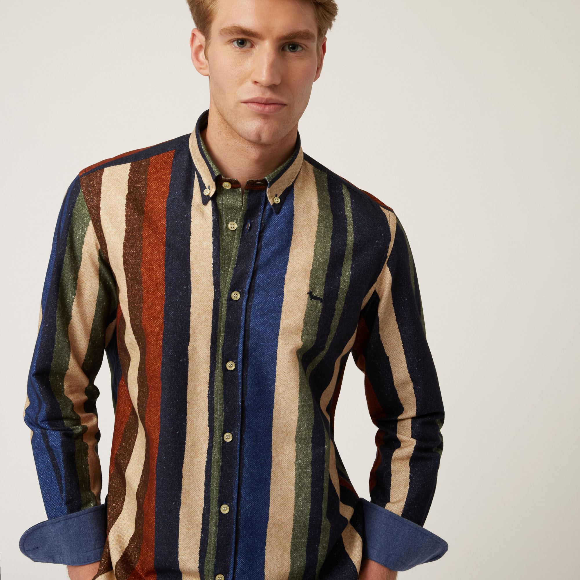 Camicia In Cotone A Righe, Blu Navy, large image number 2