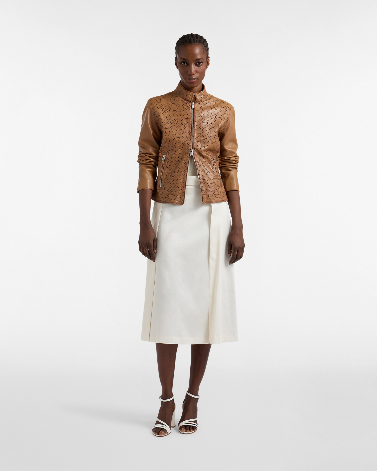 Perforated leather jacket, Brown/Red, large image number 3