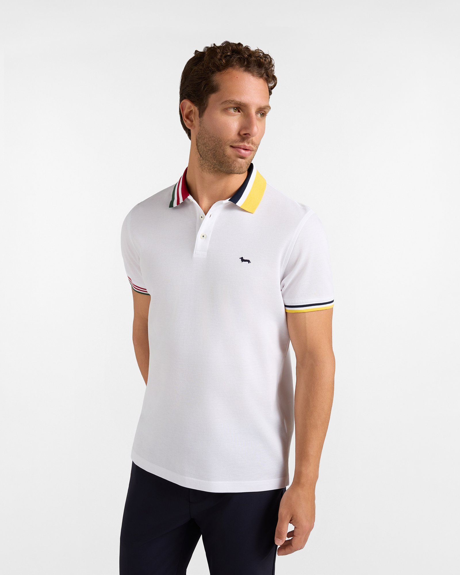 Men's short-sleeve white mercerized 100% pure cotton piqu&eacute; polo shirt