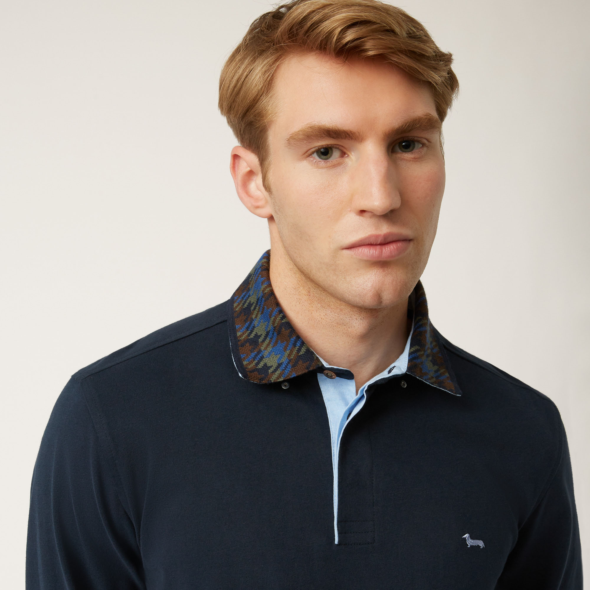 Polo Vietri A Maniche Lunghe Con Collo A Contrasto, Blu Navy, large image number 2