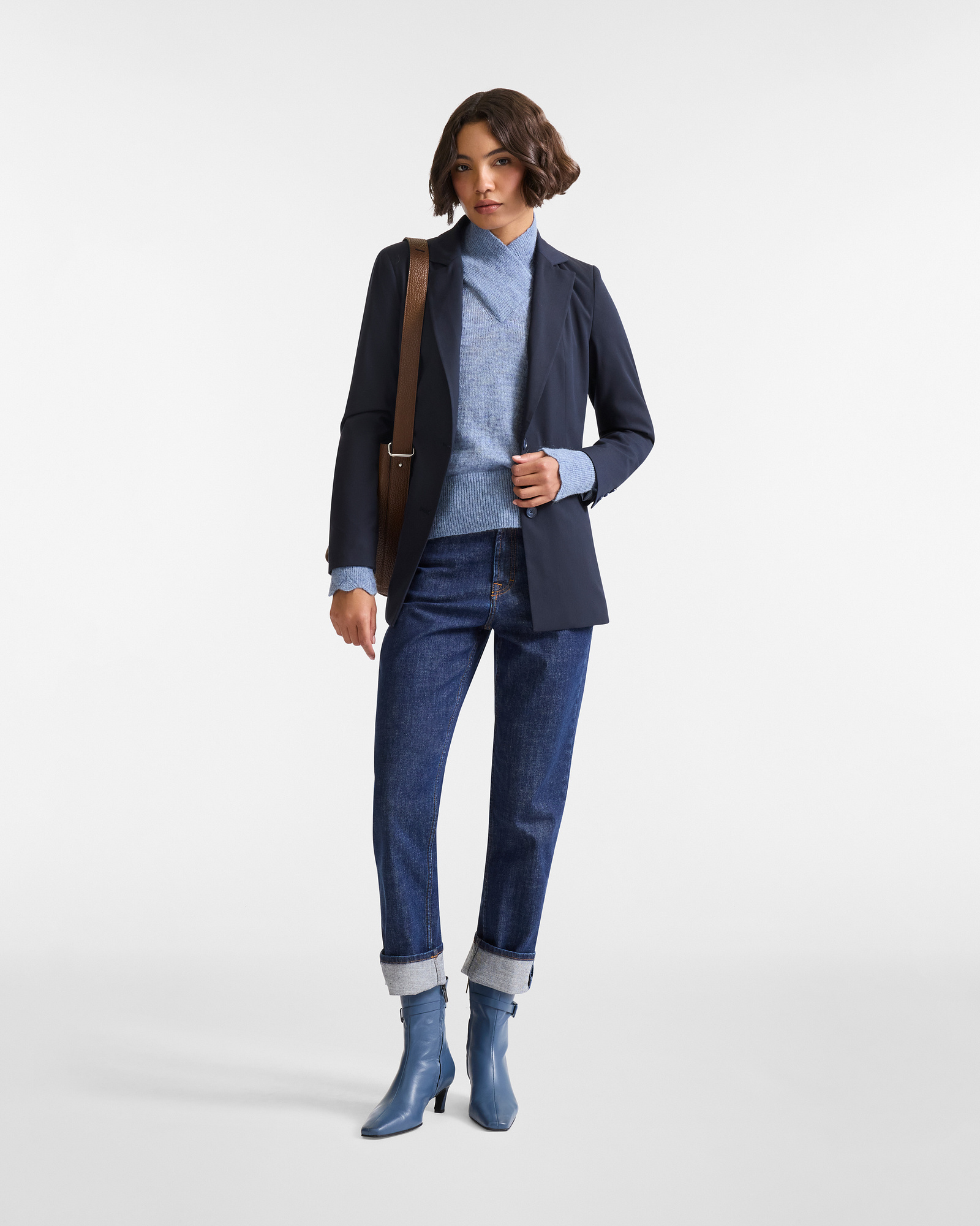 Fluid Single-Breasted Jacket, Navy Blue, large image number 3