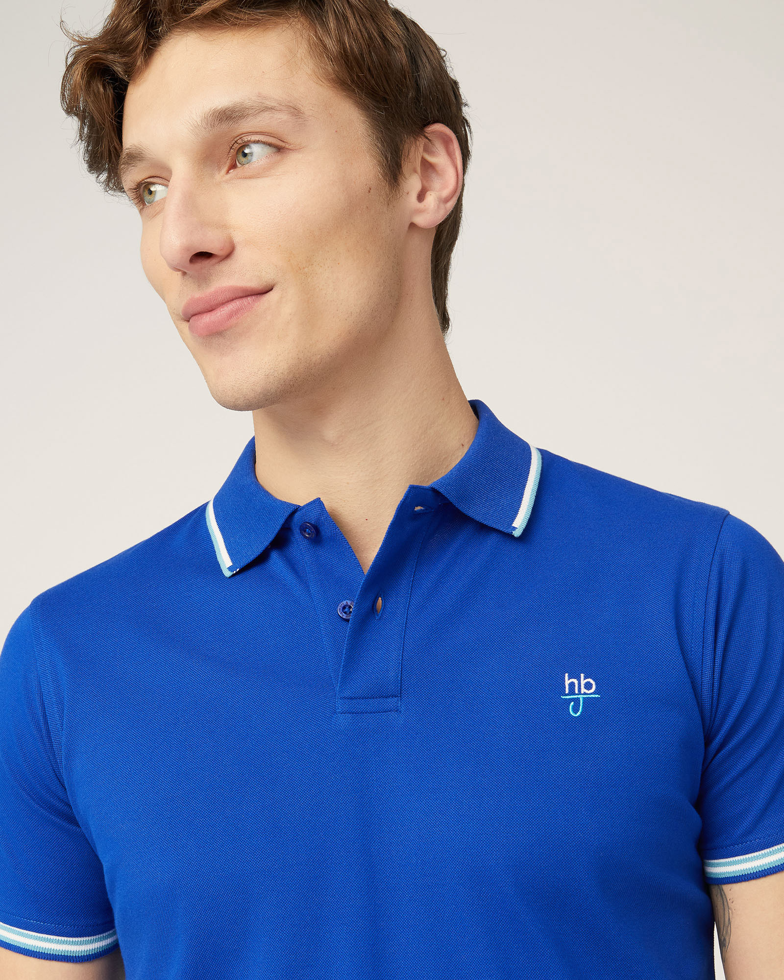 Polo with Contrasting Stripes, Electric Blue, large image number 2
