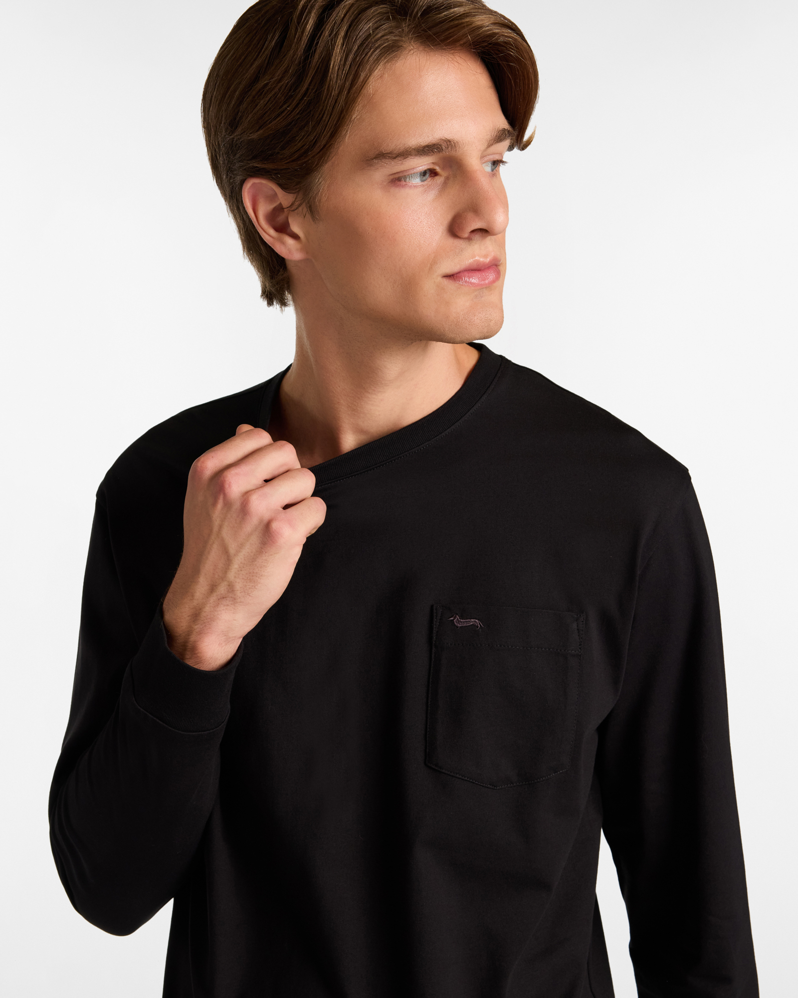Long Sleeve T-Shirt with Pocket, Black, large image number 2