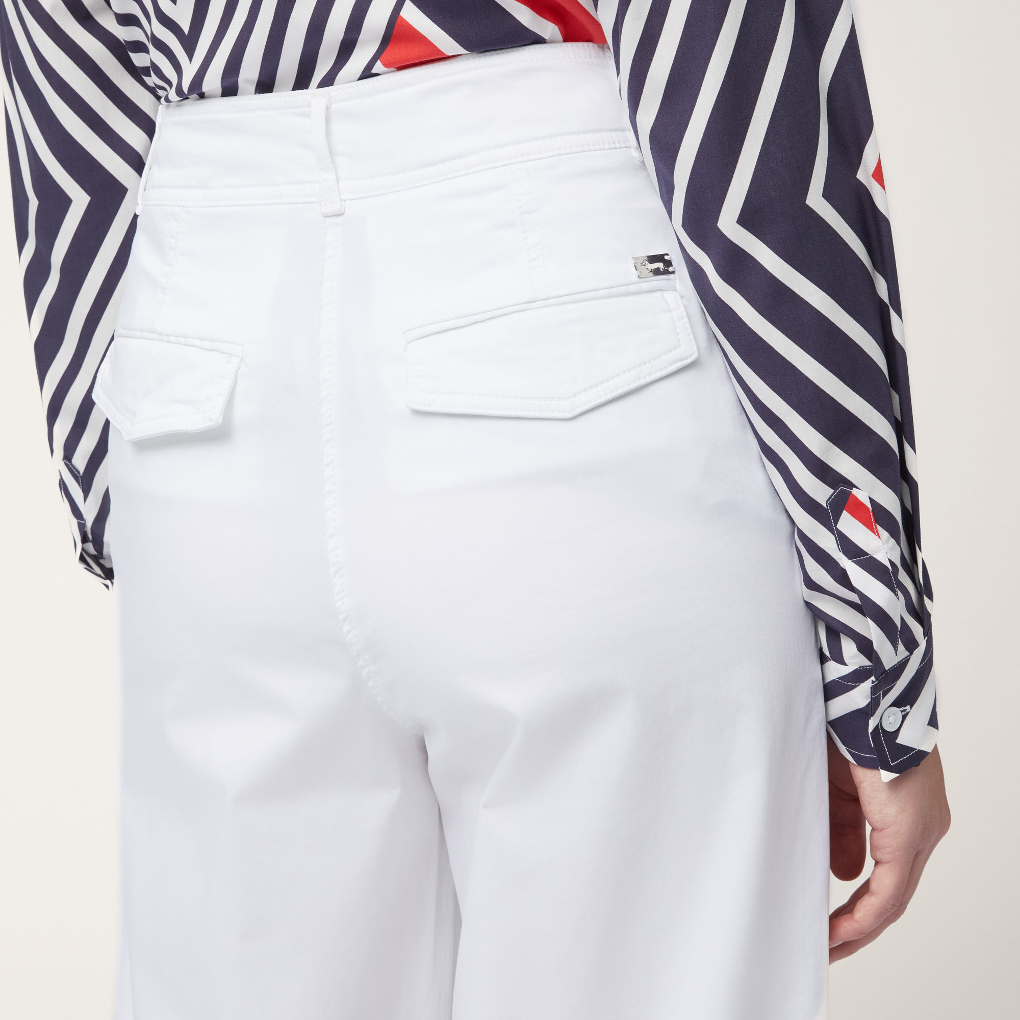 Pantaloni Gamba Larga In Raso, Bianco, large image number 2