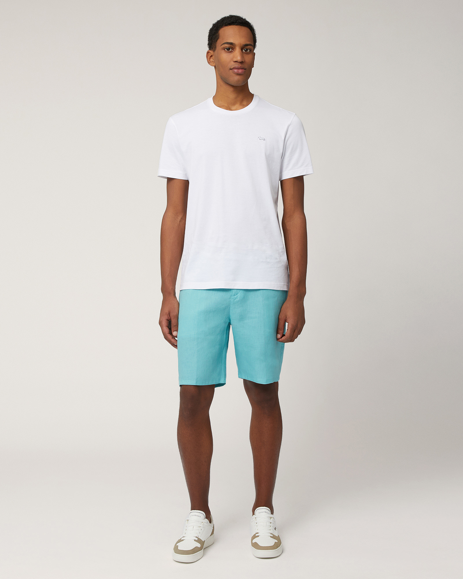 Linen Bermuda Shorts with Daisies, Turquoise, large image number 3