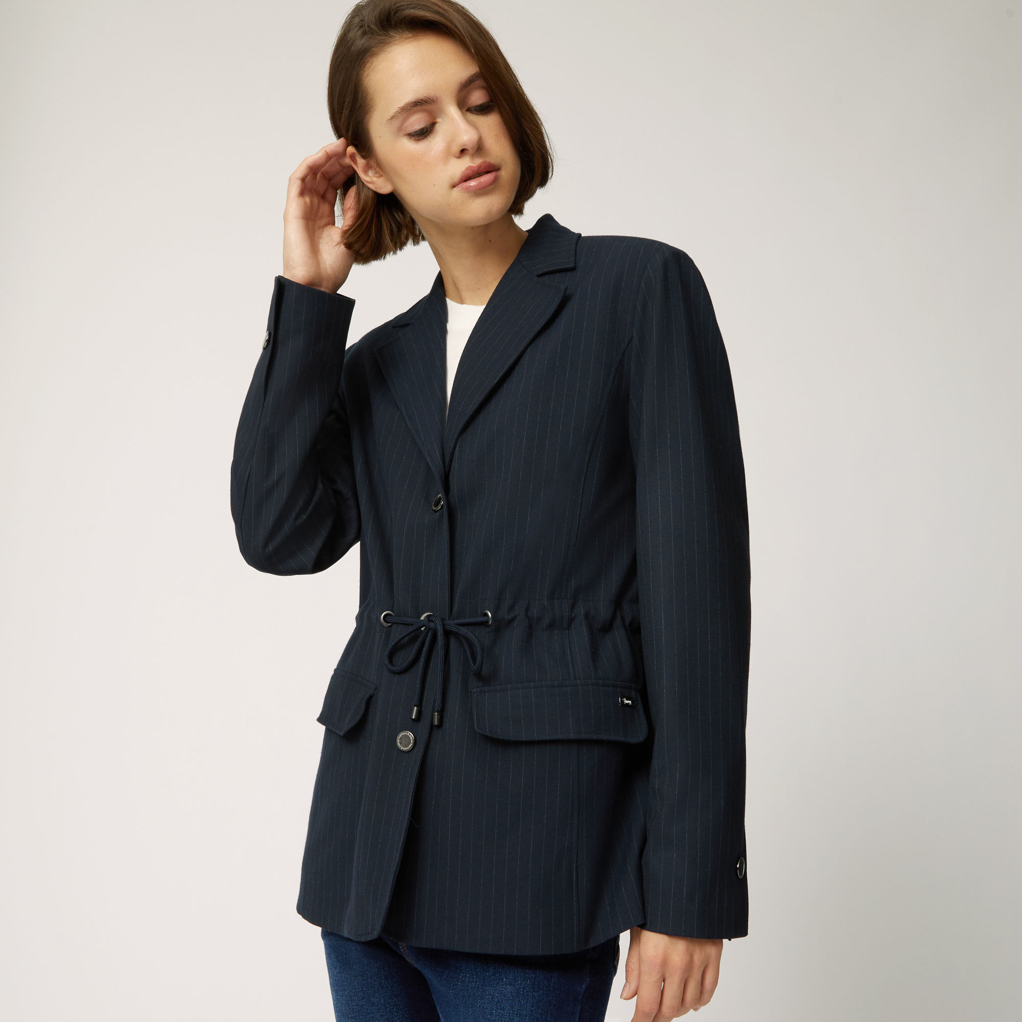 Giacca In Stile Cardigan Con Coulisse, Blu Navy, large image number 2