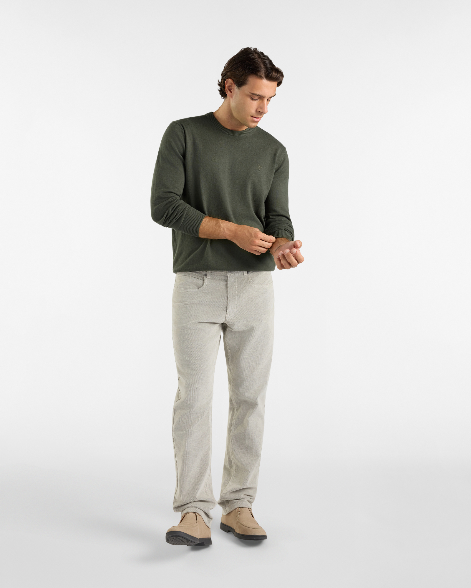 Maglia girocollo HBJ Uomo basico in misto lana e cashmere, VERDE, large