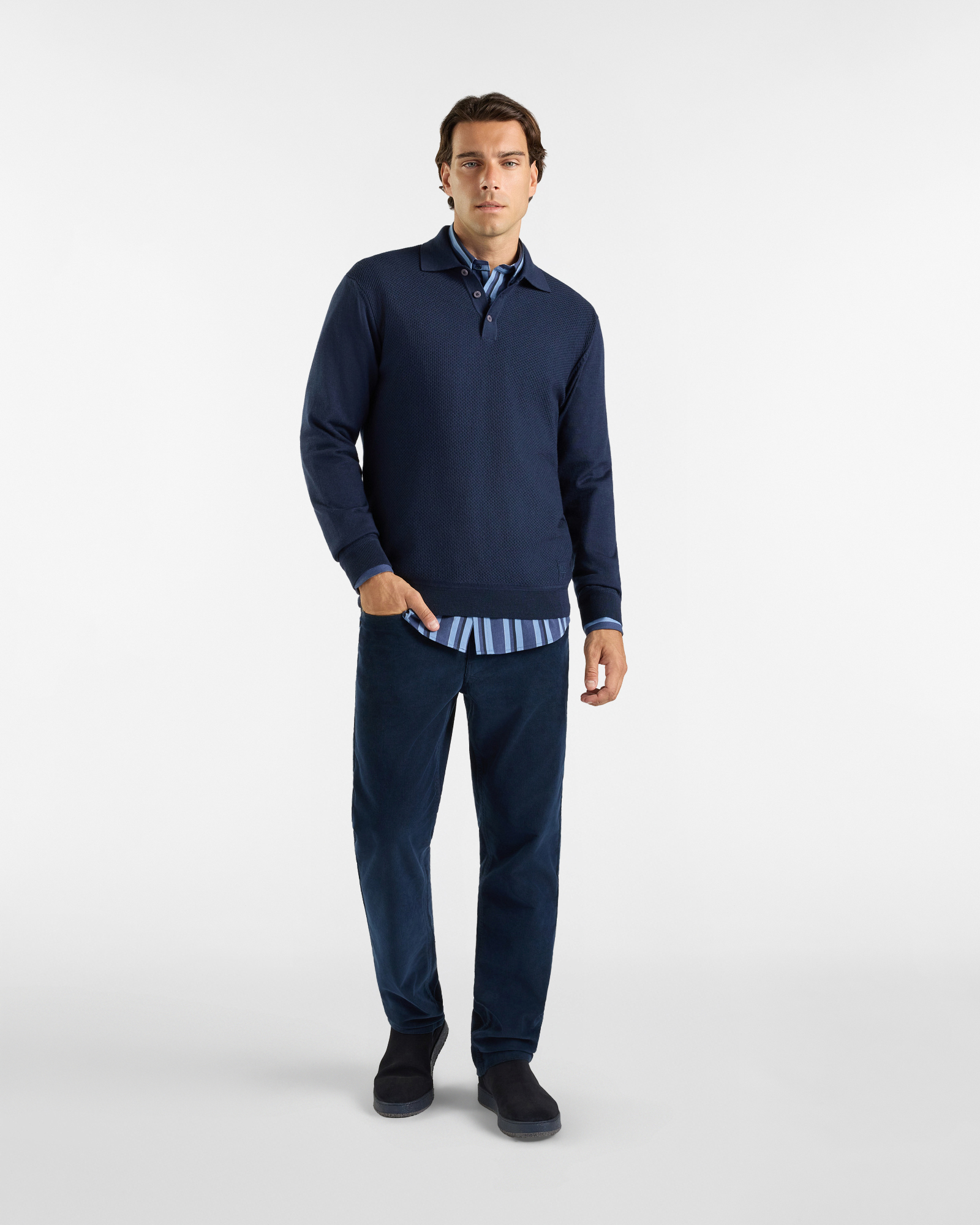 Maglia Polo HBJ Uomo in pura lana, BLU SCURO, large