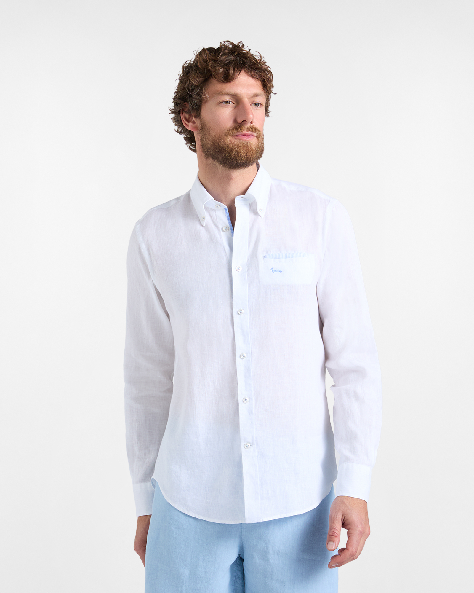 Men's linen shirt with chest pocket and pocket square