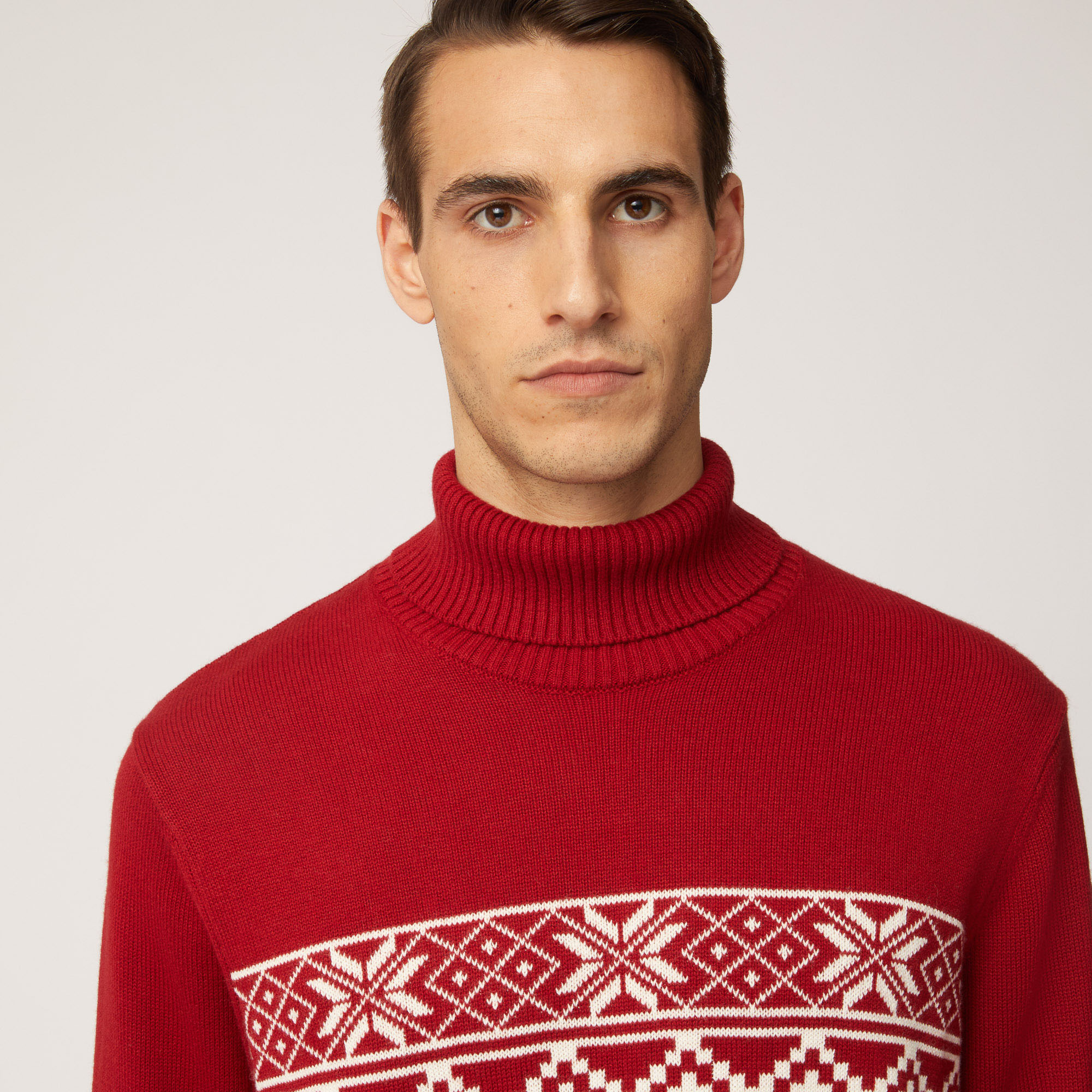 Dolcevita In Cotone E Lana Con Motivi Geometrici, Rosso, large image number 2