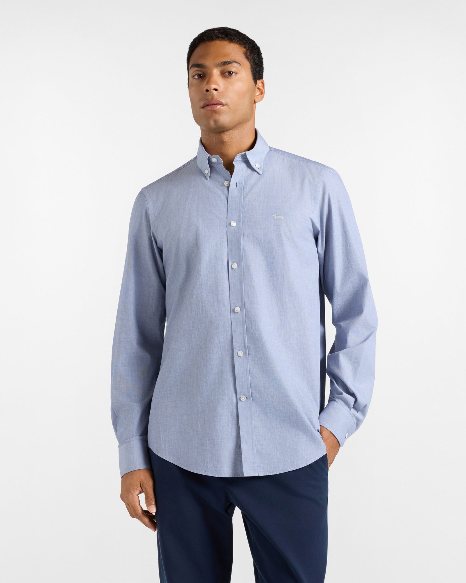 Men's regular-fit end-on-end fabric shirt, NAVY BLUE, large image number 0