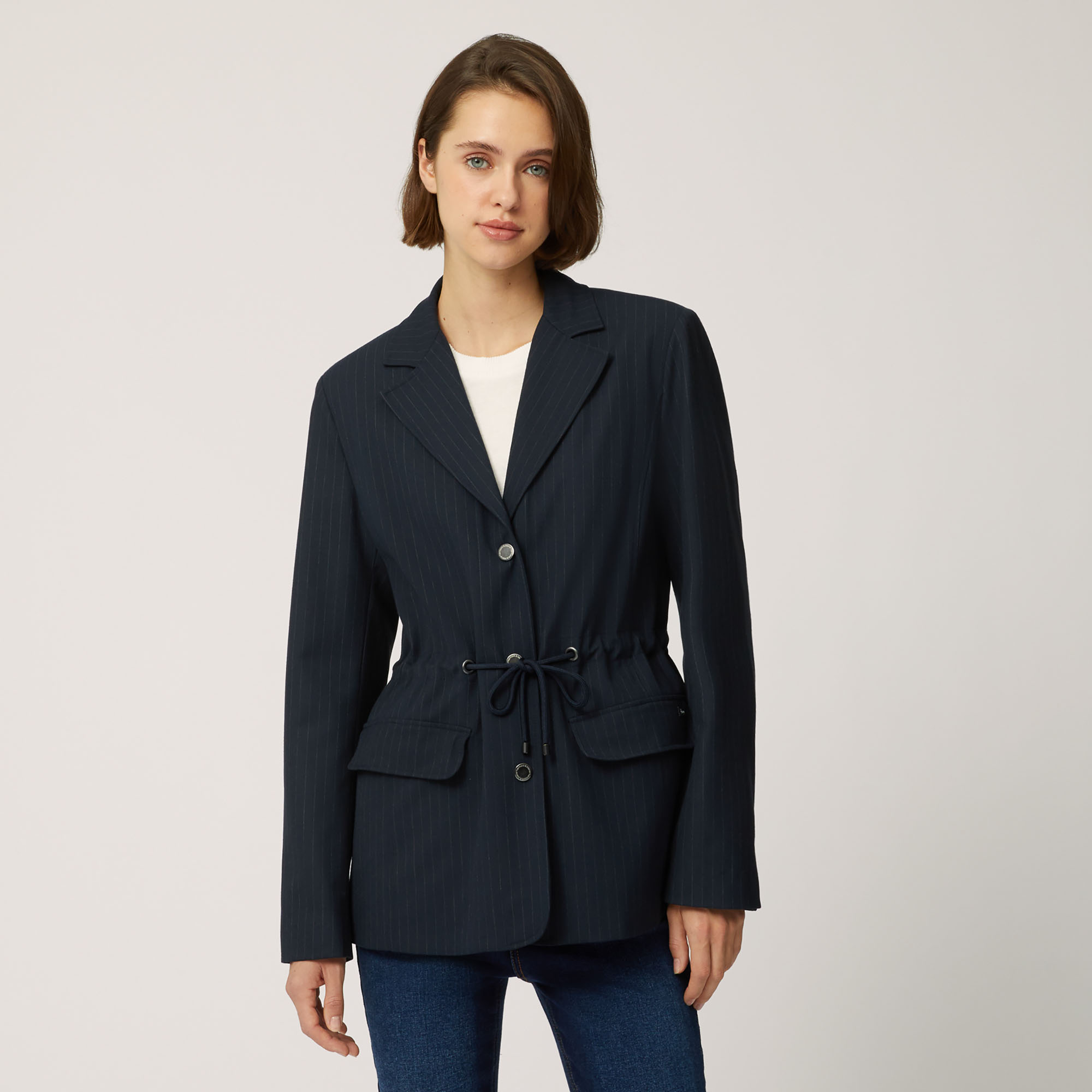 Cardigan-Style Jacket With Drawstring, Blue, large image number 0