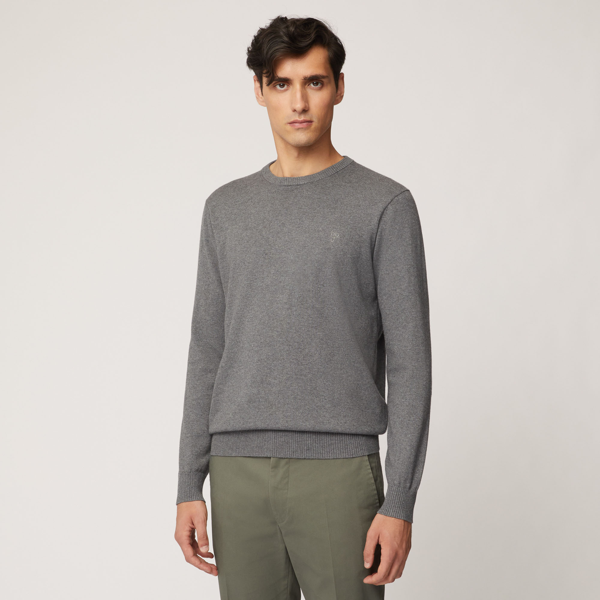 Pullover Girocollo Con Toppe Sui Gomiti, Grigio Acciaio, large image number 0