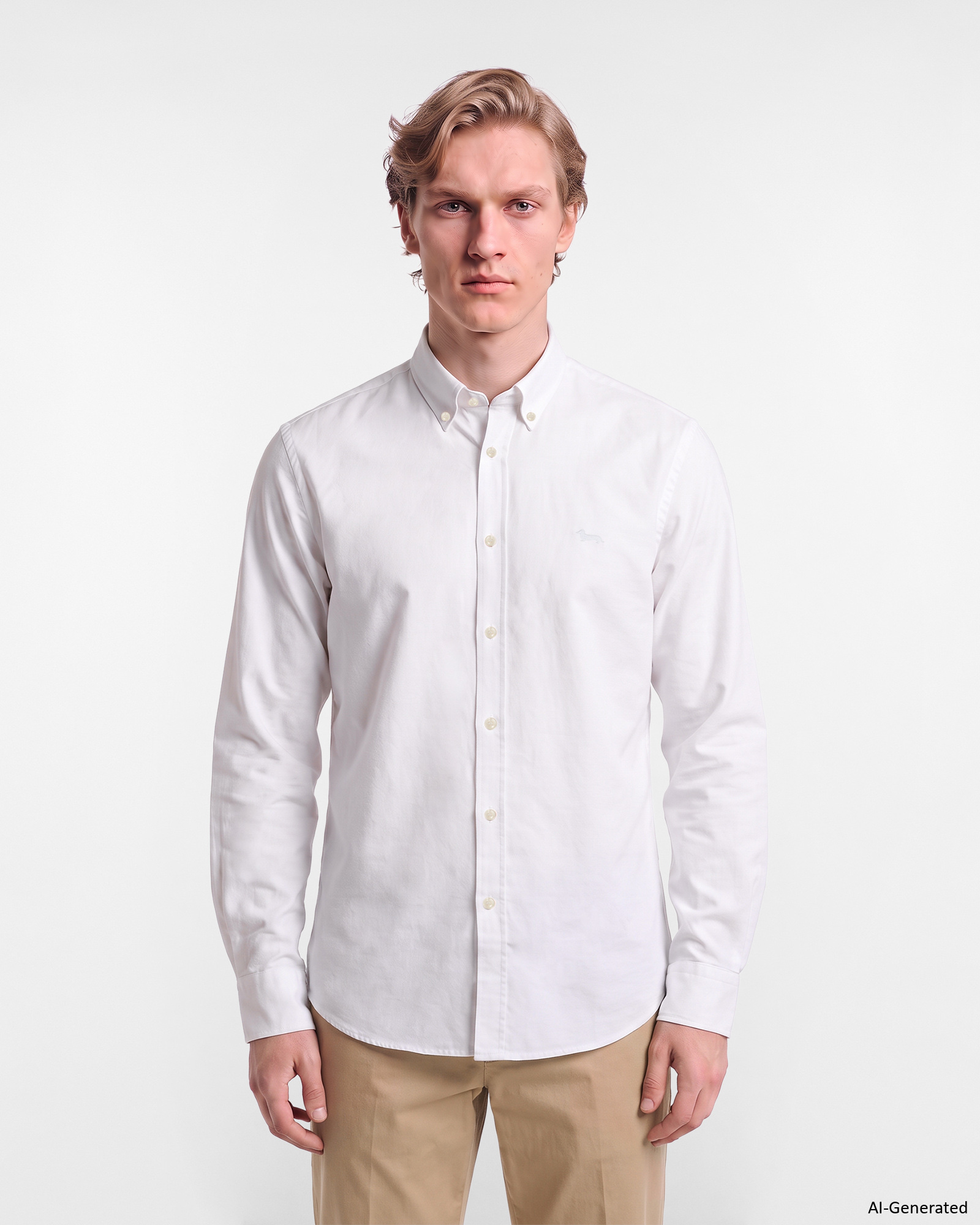 Camisa de hombre de corte regular en tejido Oxford te&ntilde;ido en hilo, color blanco