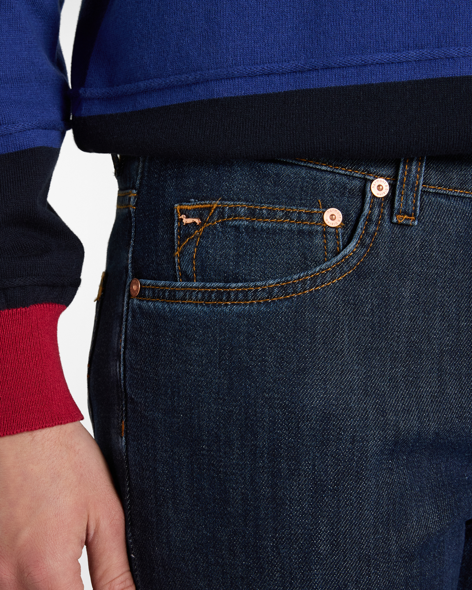 Men&rsquo;s narrow-fit 5-pocket cotton and wool blend denim trousers Made in Italy, DENIM BLUE, large