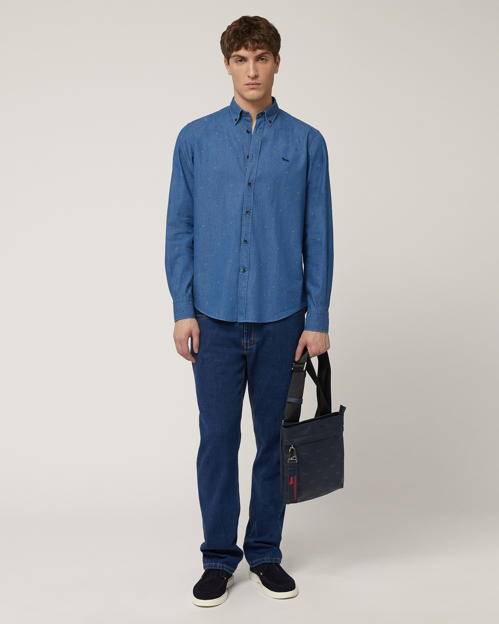 Shirt with Micro Flowers, Denim Blue, large image number 3