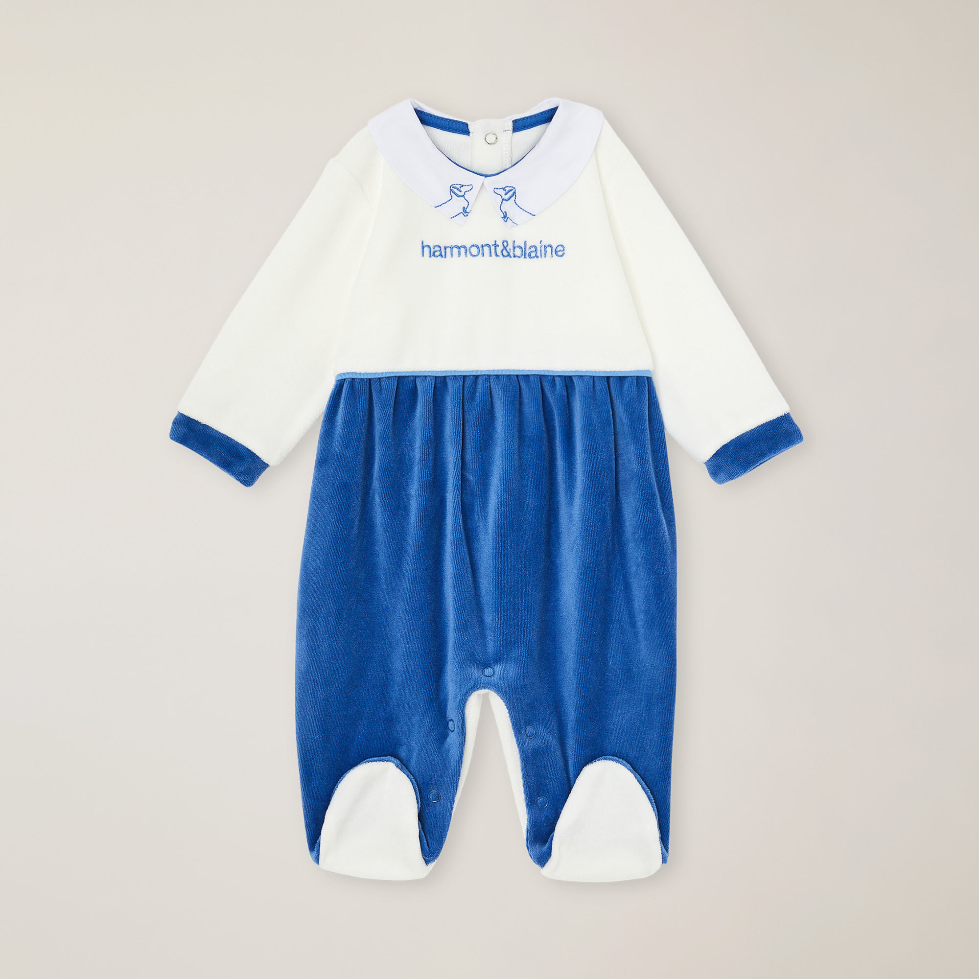 Tutina ciniglia con colletto ricamato, Bluette, large image number 0