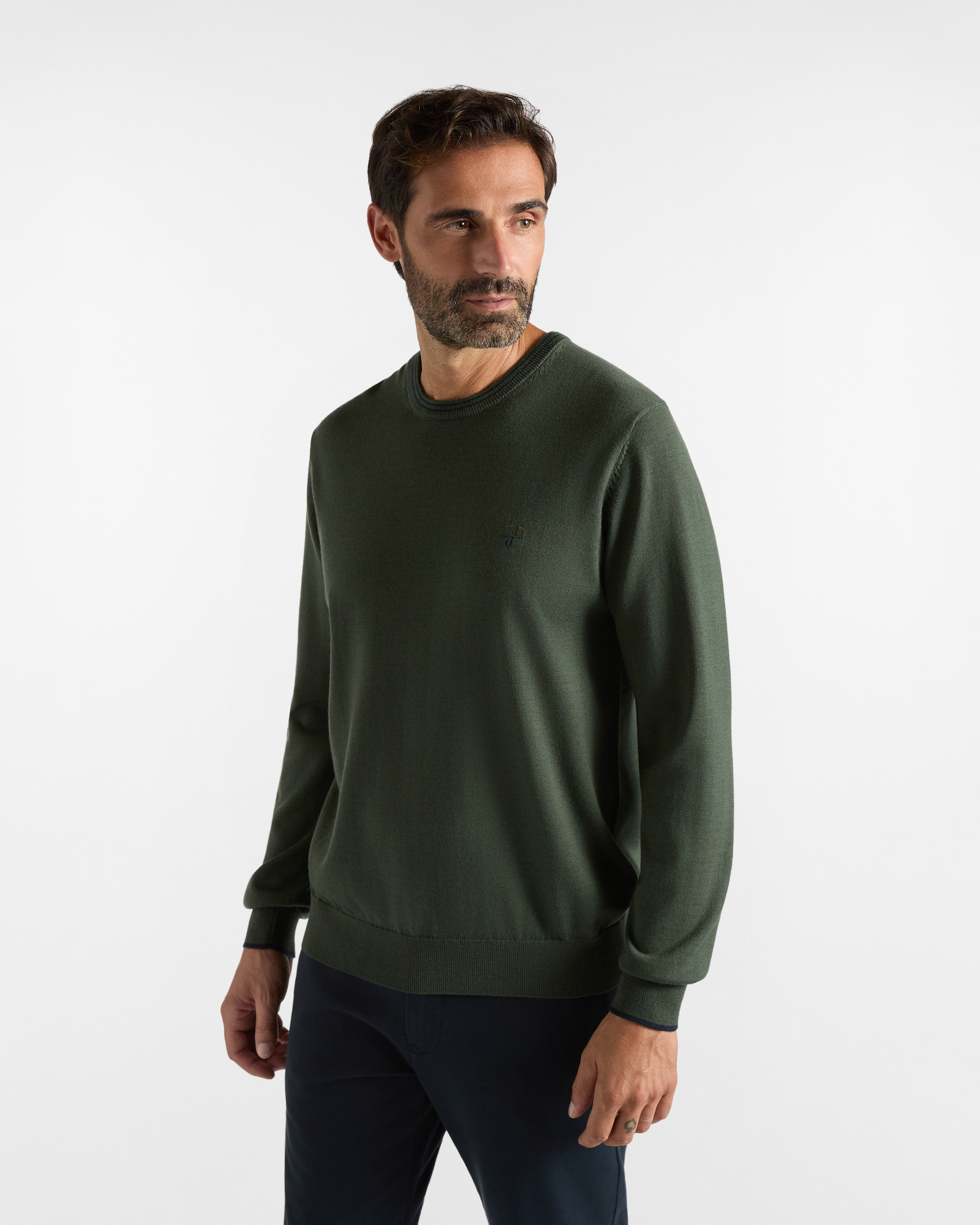 Maglia girocollo HBJ Uomo in pura lana verde