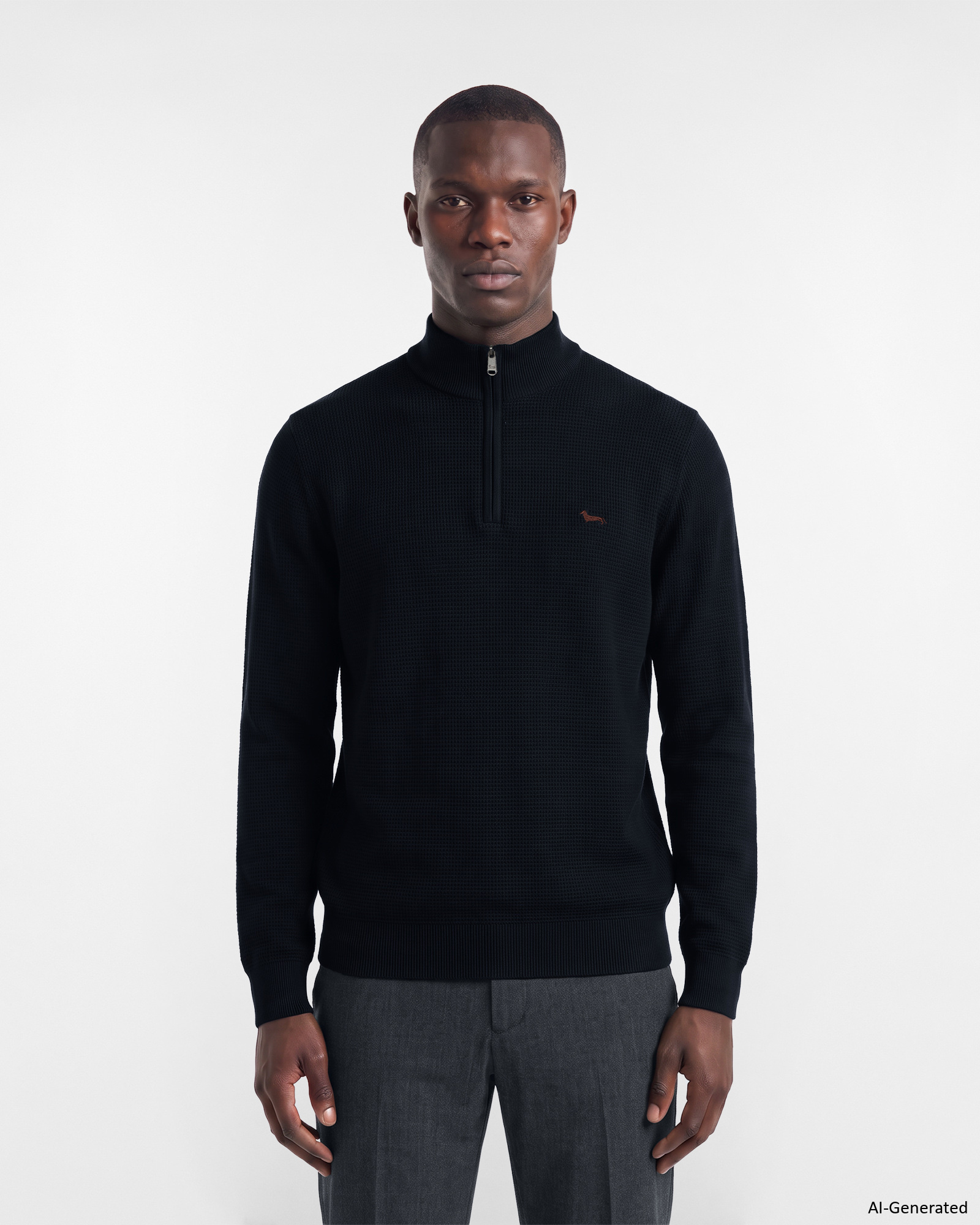 Jersey Hombre de cuello alto half zip en mezcla de lana y algod&oacute;n color azul Regular Fit