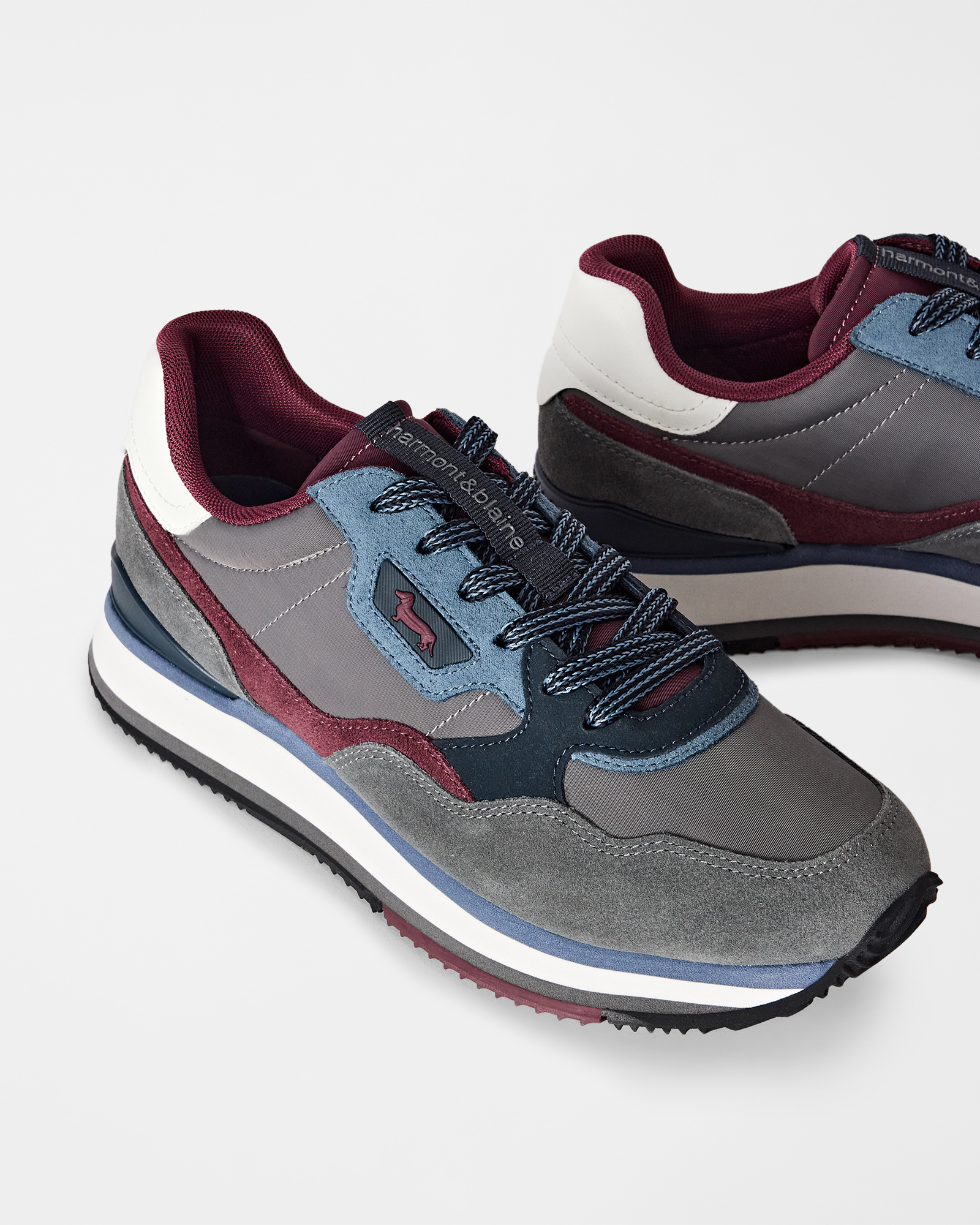 Men's running sneakers in three-tone suede and three-tone technical fabric, ANTHRACITE, large