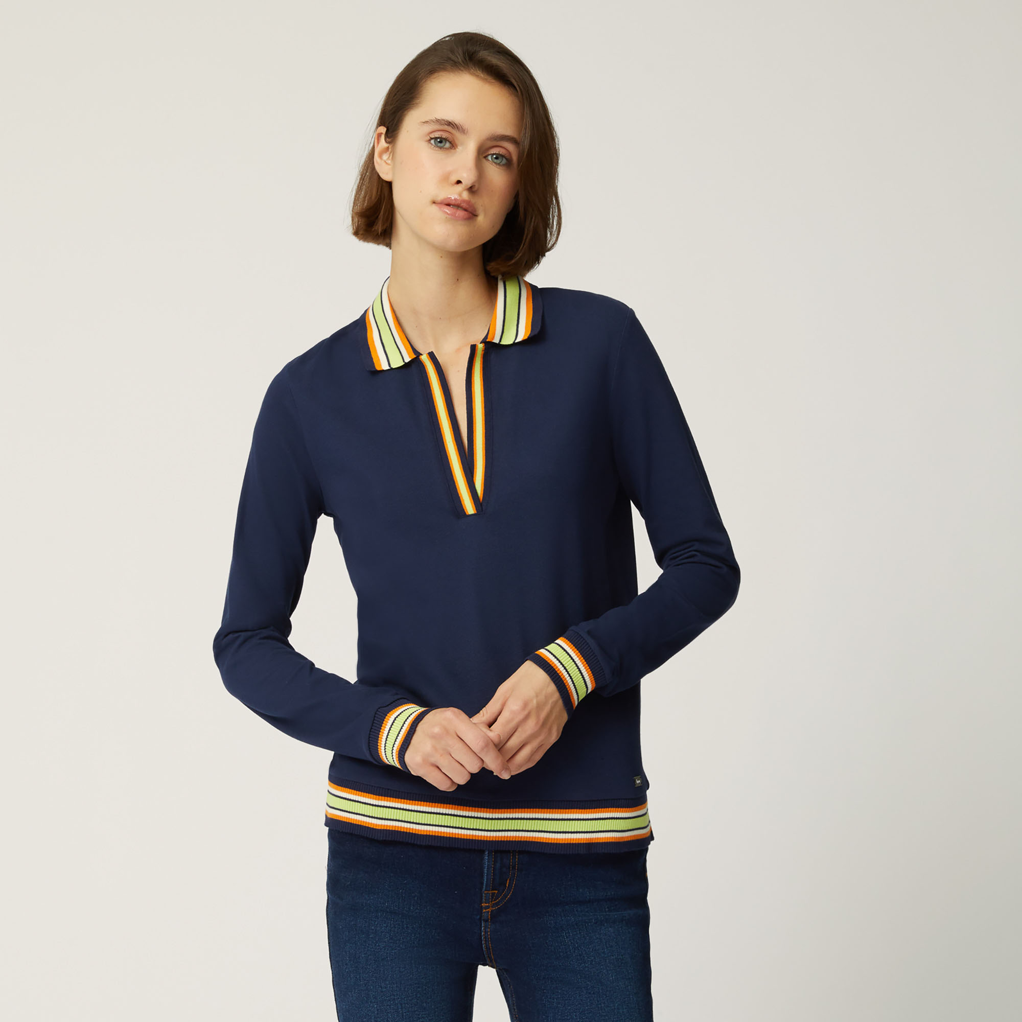 Polo A Maniche Lunghe Con Dettagli A Contrasto, Blu Navy, large image number 0