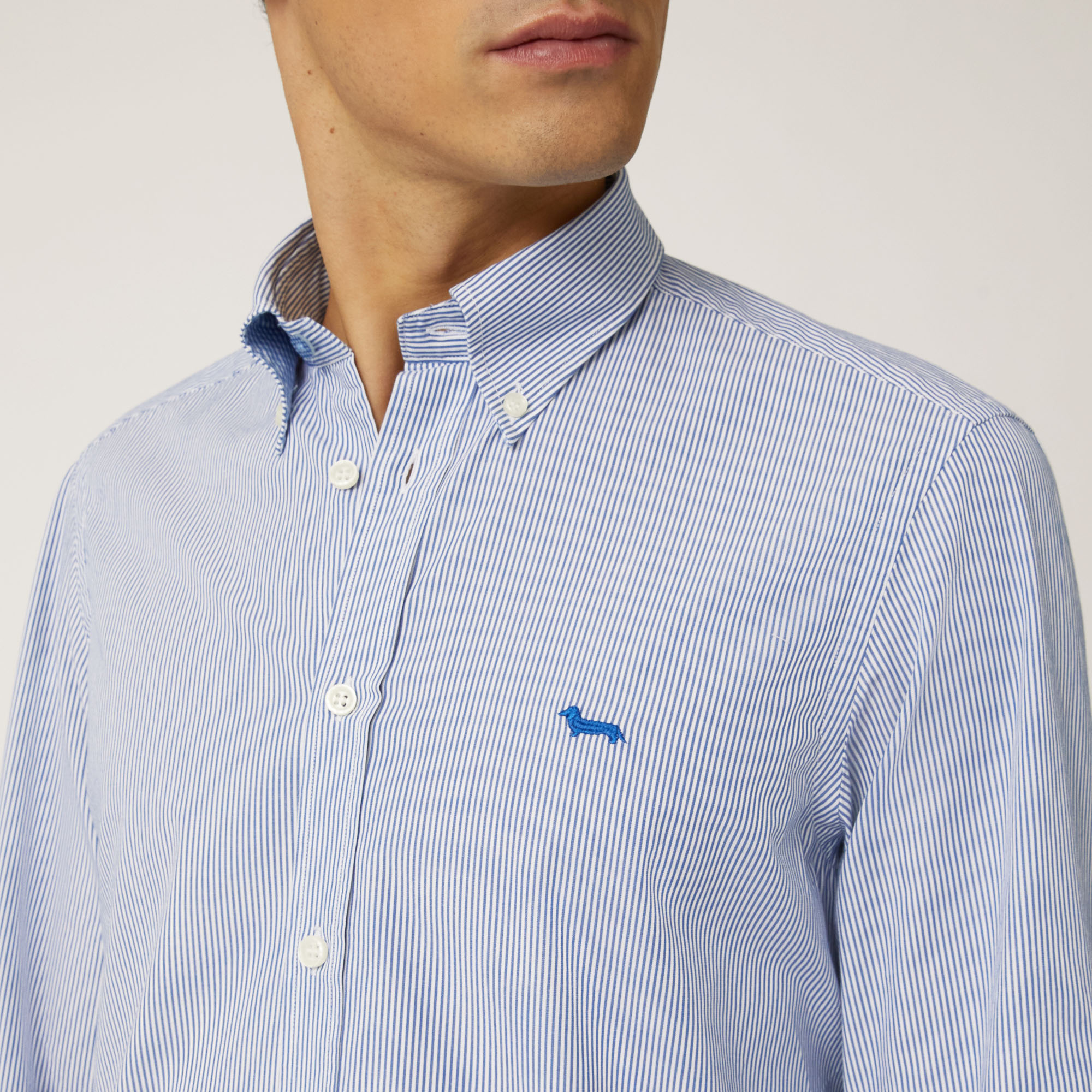 Camicia A Microrighe In Cotone Organico Con Interni A Contrasto, Azzurro, large image number 2