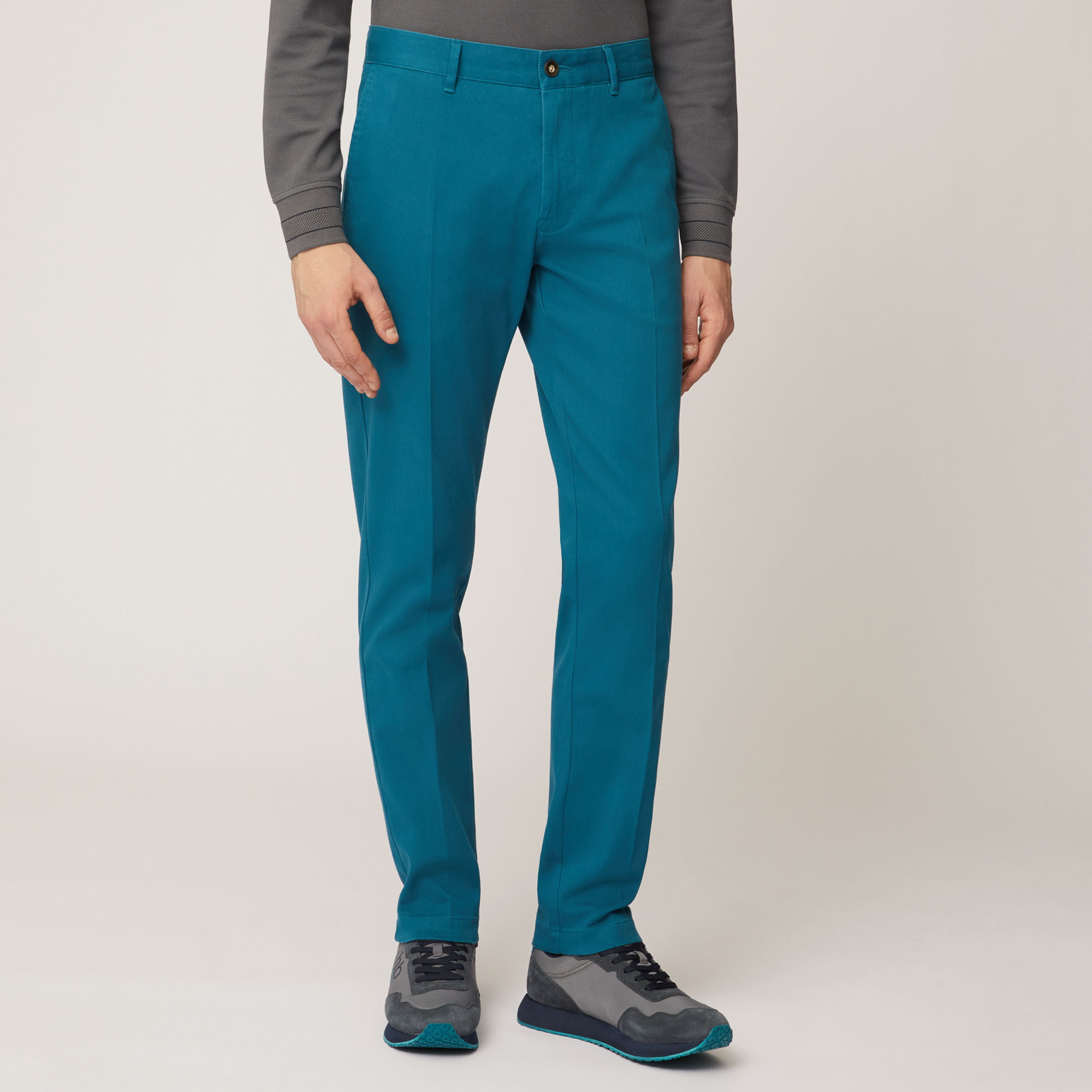 Pantalone Chino Narrow In Twill Pesante Di Cotone, Verde Petrolio, large image number 0