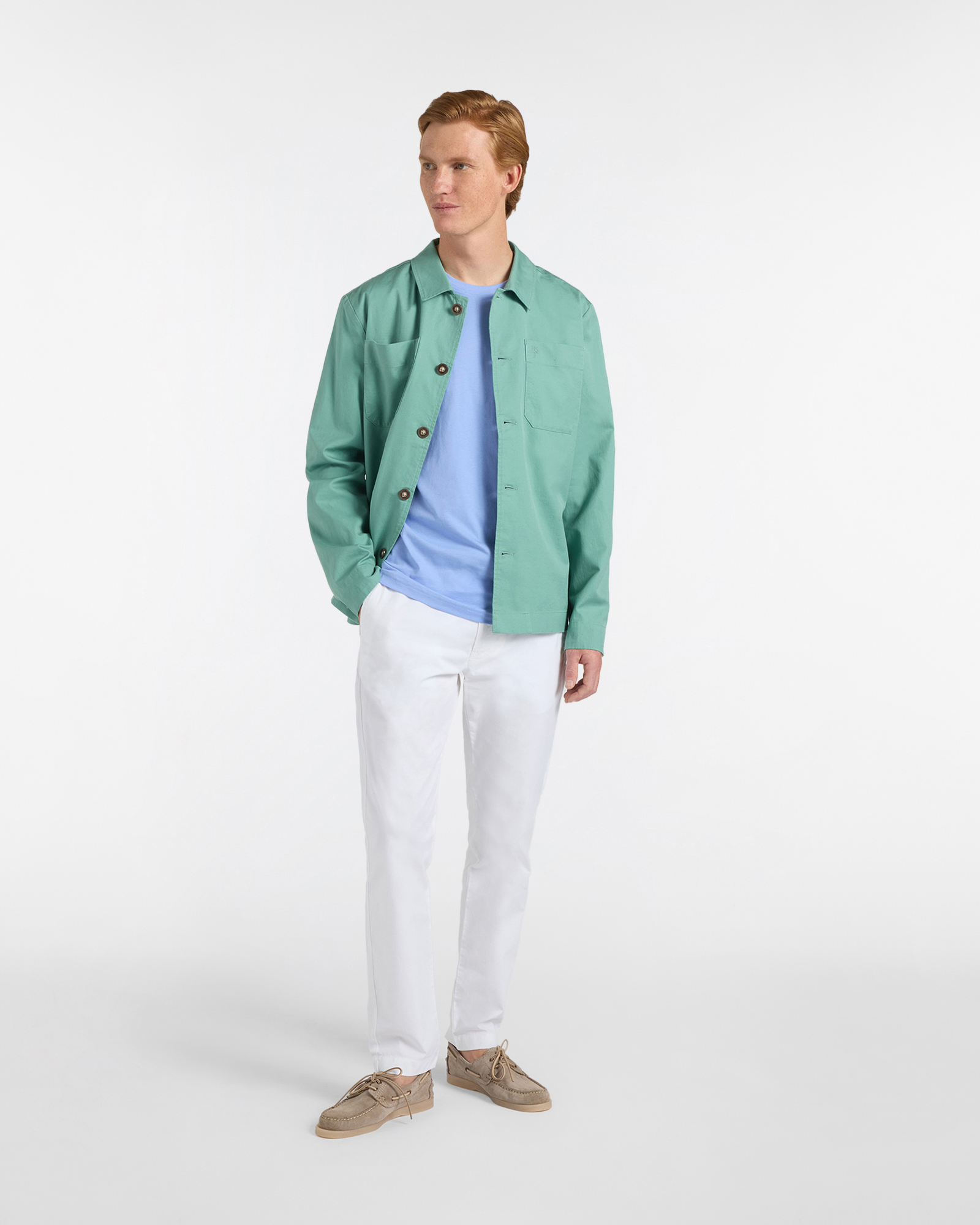 Overshirt Uomo in Tessuto Armaturato Leggero, Verde chiaro, large image number 3