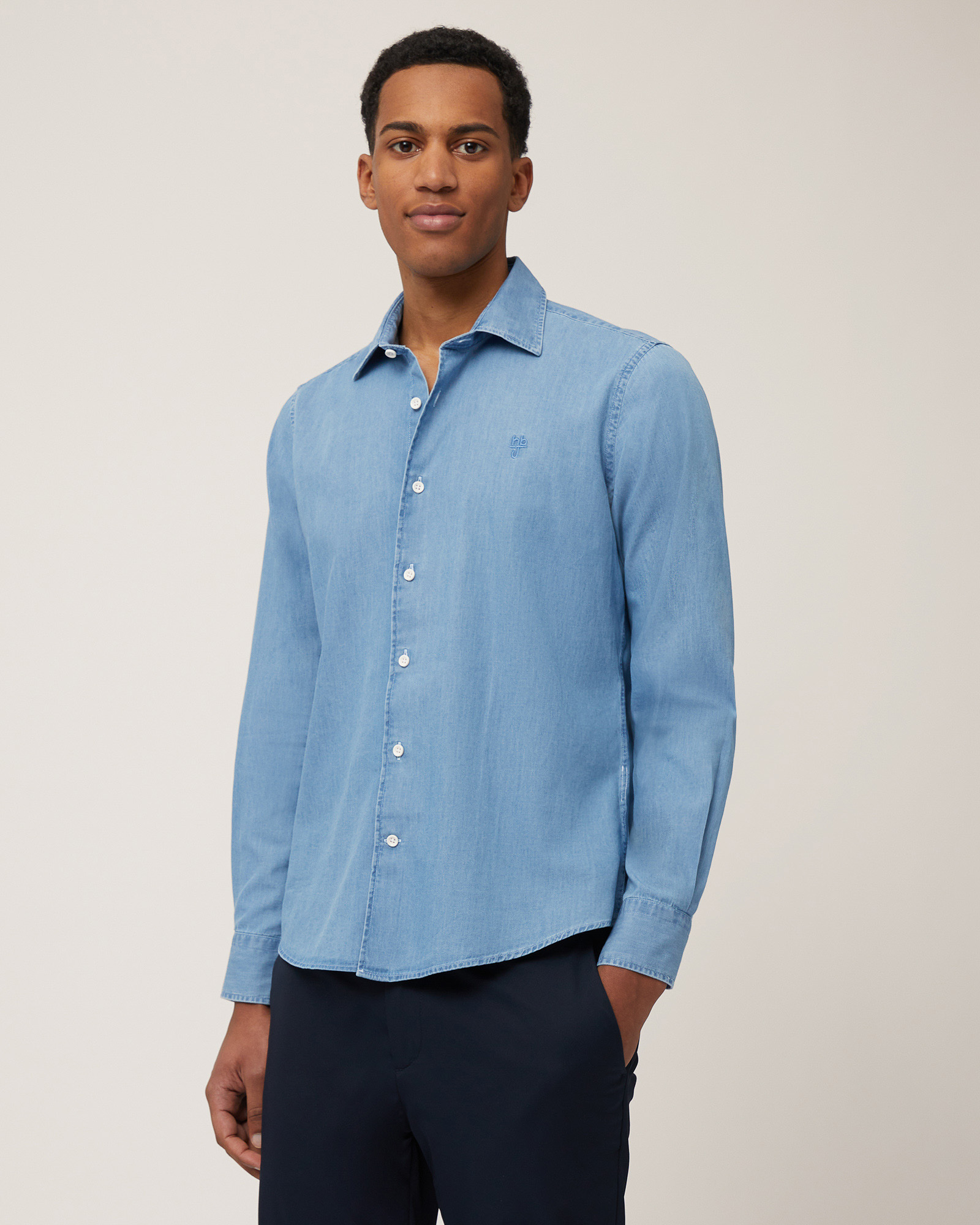 Denim Shirt with Pleats, Denim Blue, large image number 0