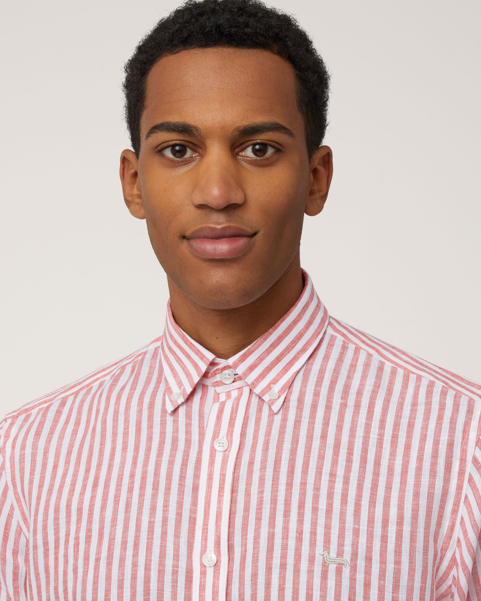 Linen Striped Shirt, Deep Red, large image number 2