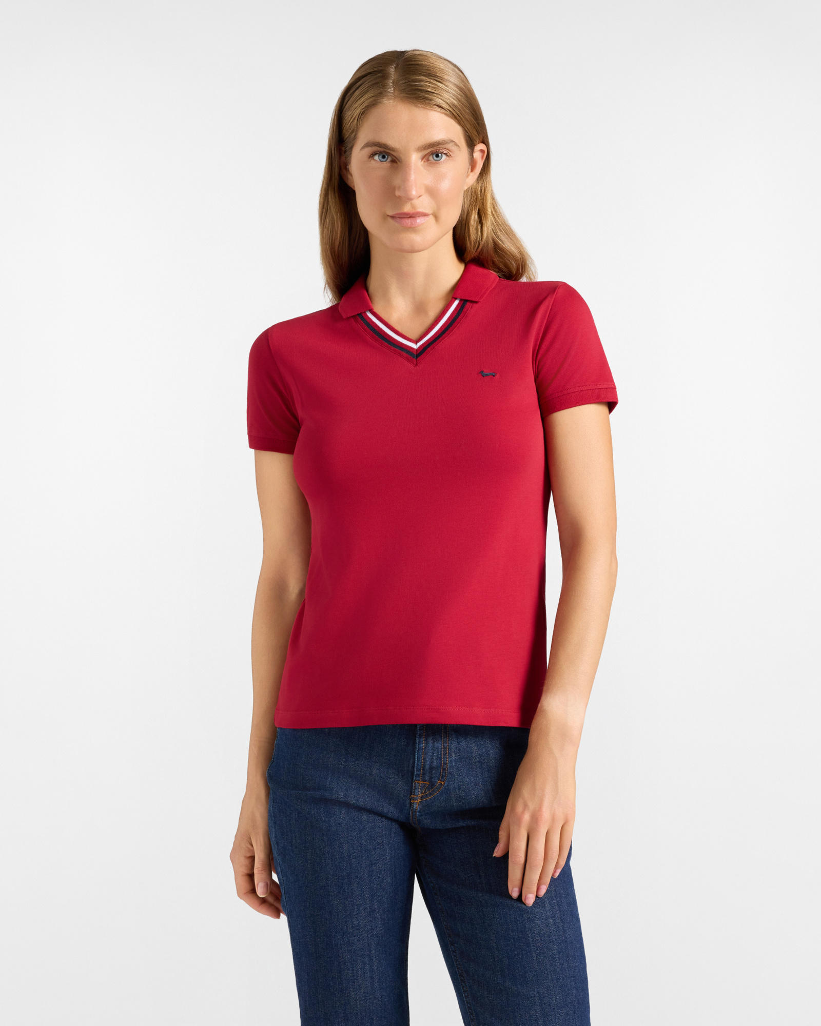 Polo da donna manica corta in cotone stretch rosso