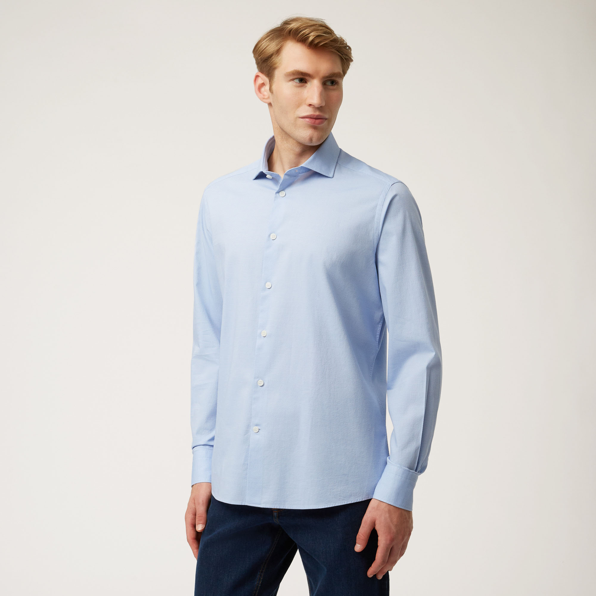 Camisa De Algodón De Corte Custom, Azul celeste, large