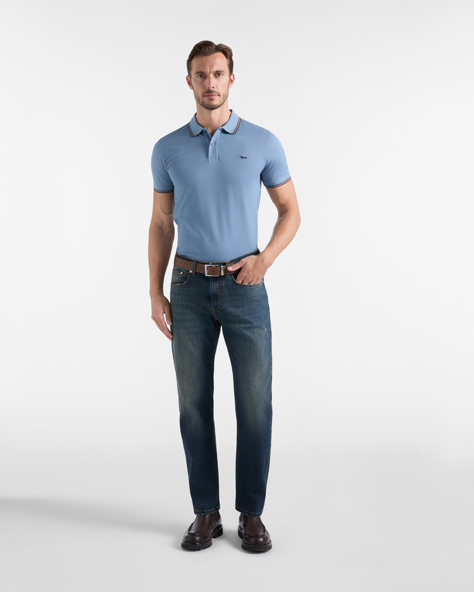 Men's short-sleeve 100% pure cotton piqu&eacute; polo shirt, LIGHT BLUE, large image number 3