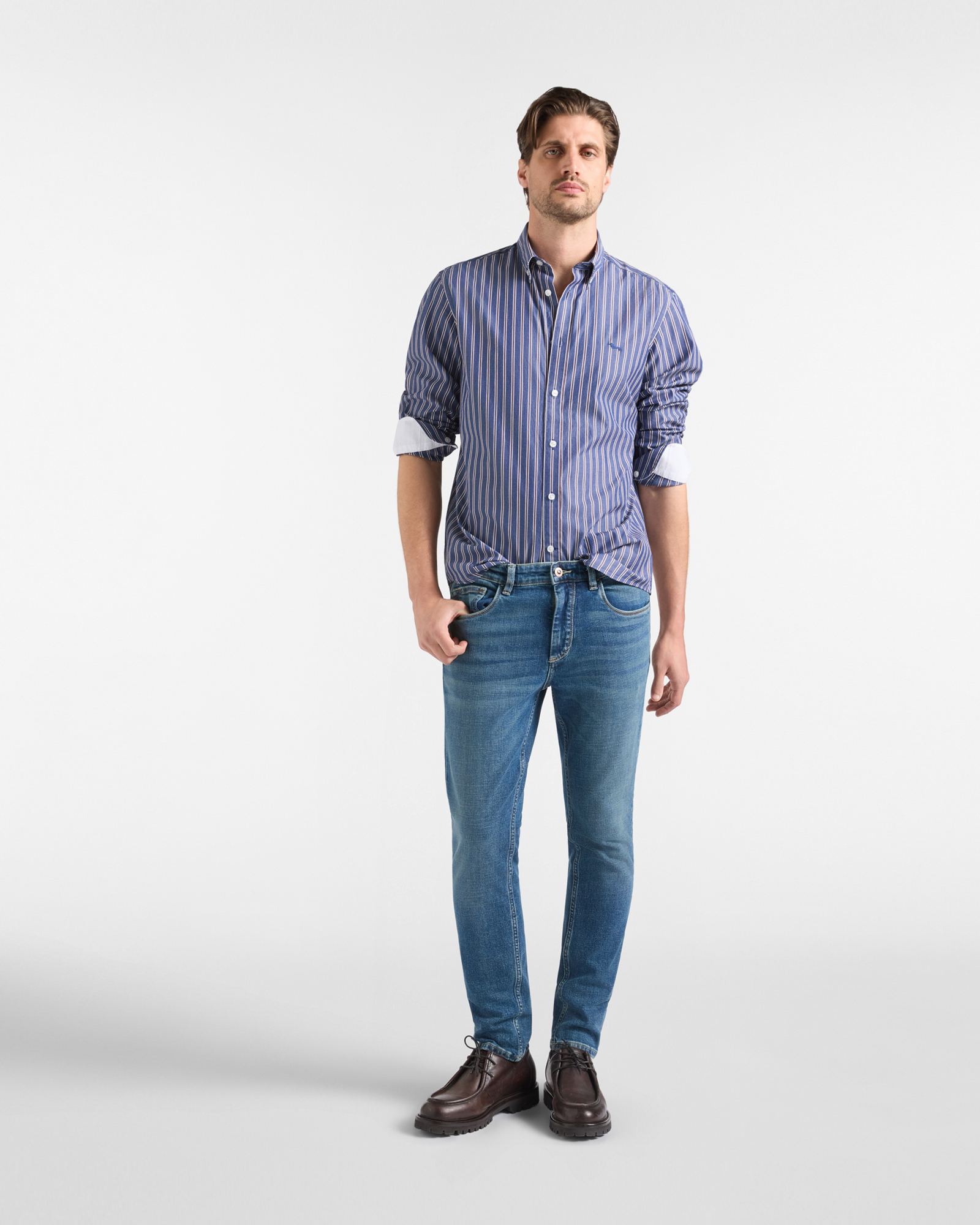 Men's regular-fit cotton shirt with regimental stripes, NAVY BLUE, large image number 3