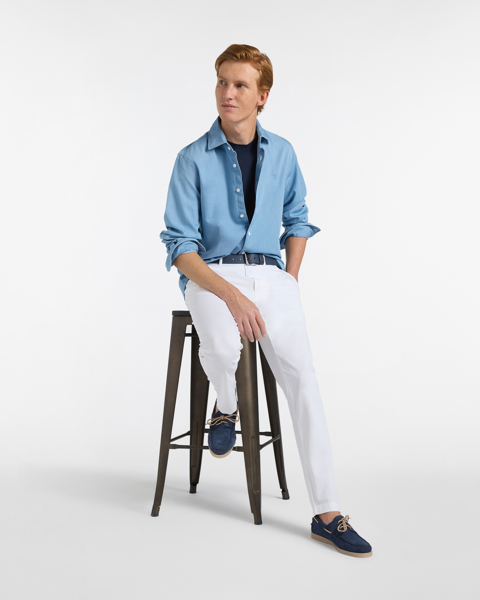 Camicia Uomo in Denim con Pinces sul Retro, Blu denim, large image number 3