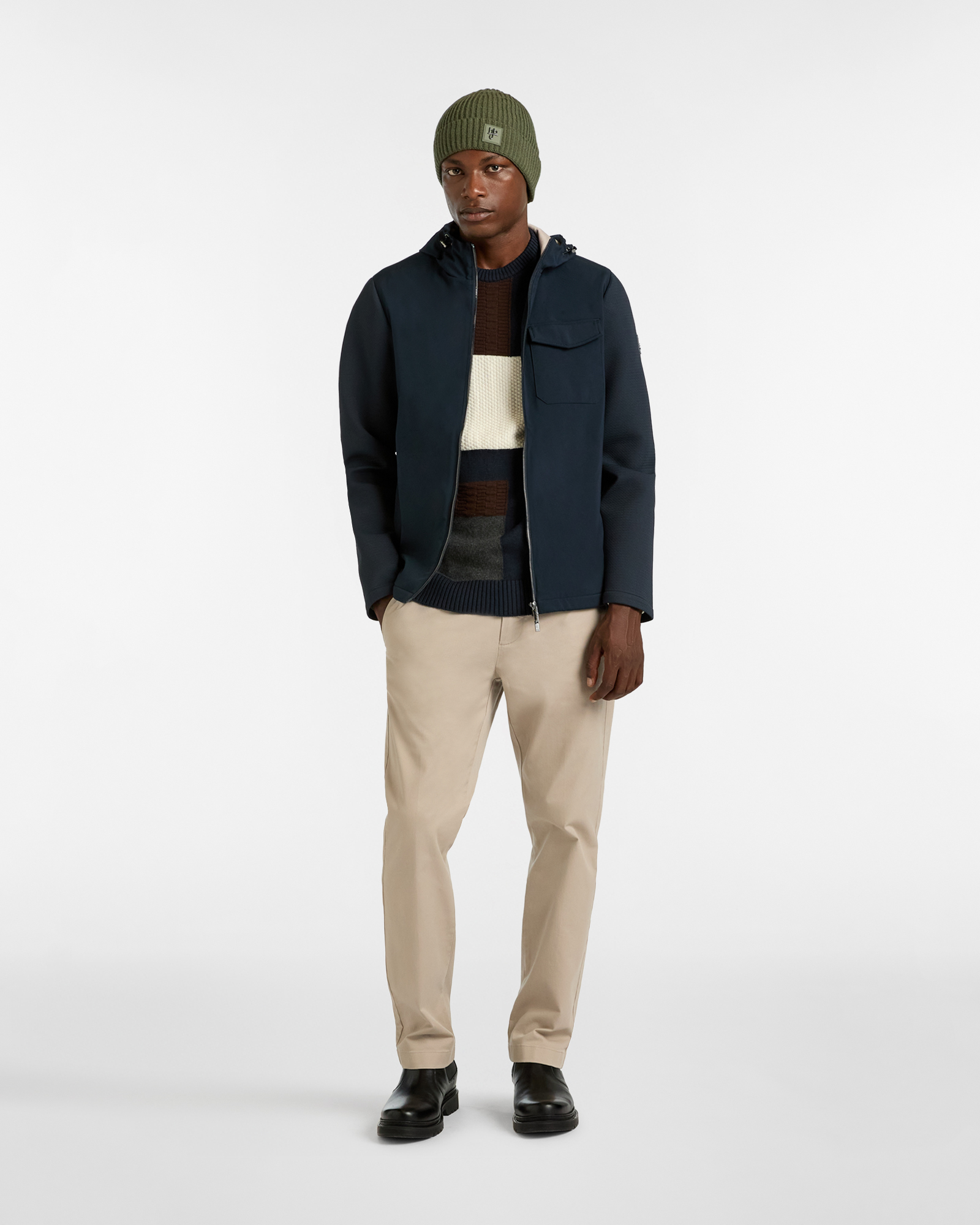 Color Block Crewneck Sweater, Dark Blue, large image number 3