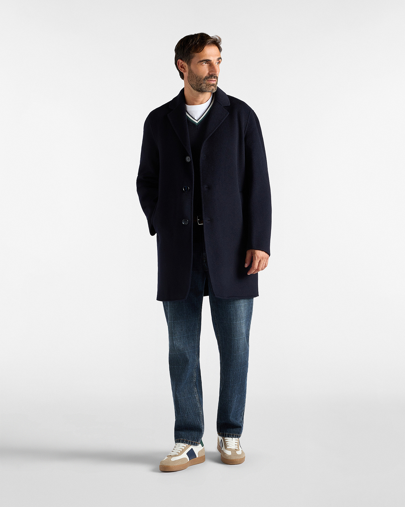 Men's  single-breasted pure wool coat, NAVY BLUE, large image number 3