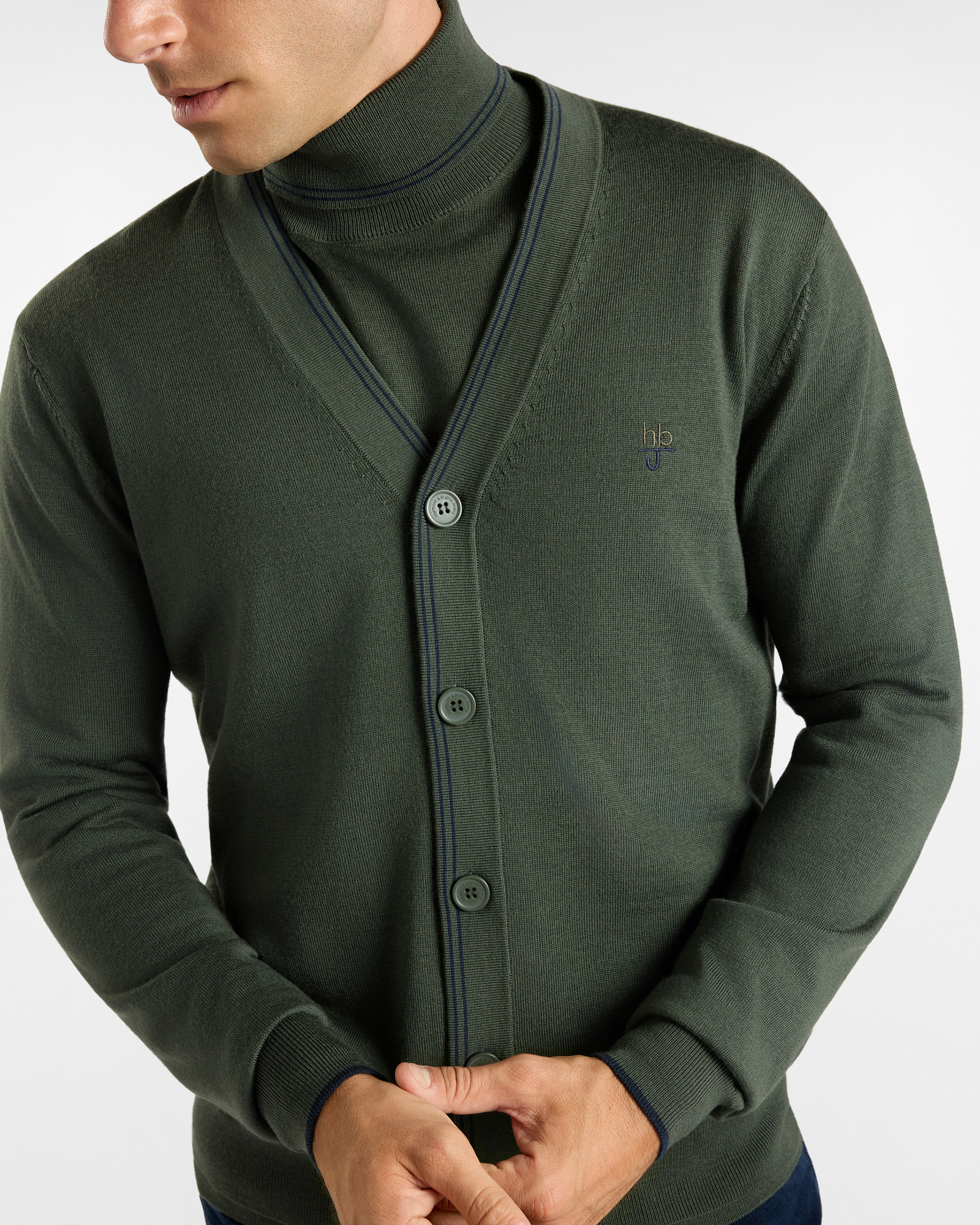 Cardigan HBJ Uomo in pura lana Merino, VERDE, large