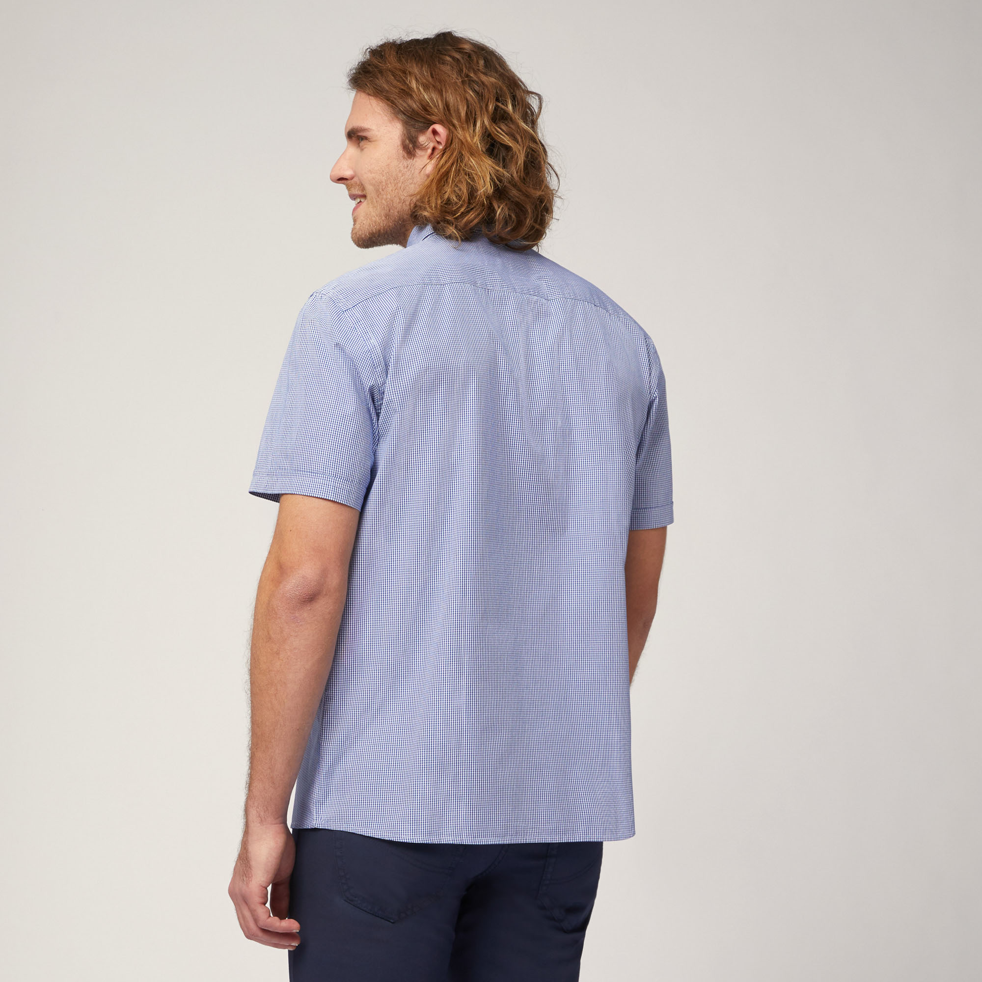 Organic Cotton Poplin Short-Sleeved Shirt, Blue, large image number 1